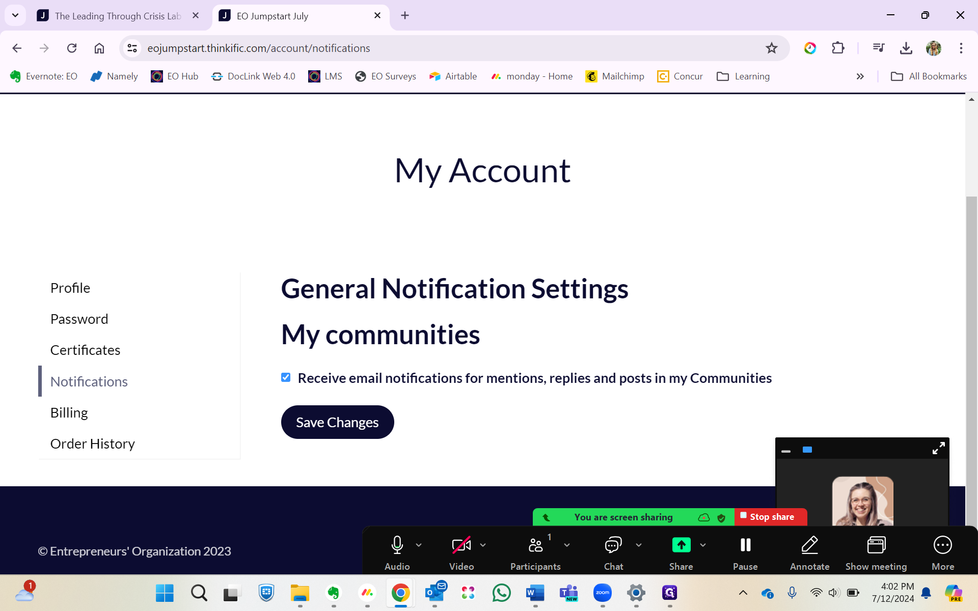 Step #21: Click on "✓ Receive email notifications for mentions"