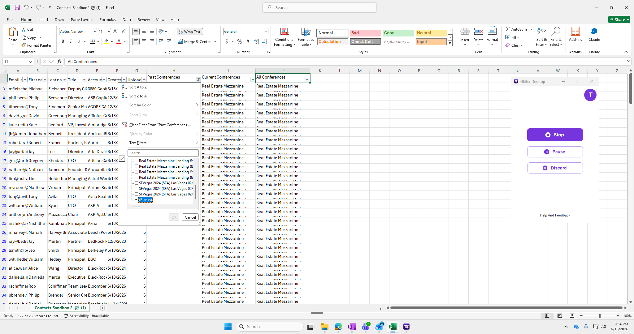 Step #16: Filter the Past Conferences column to show only (Blanks).