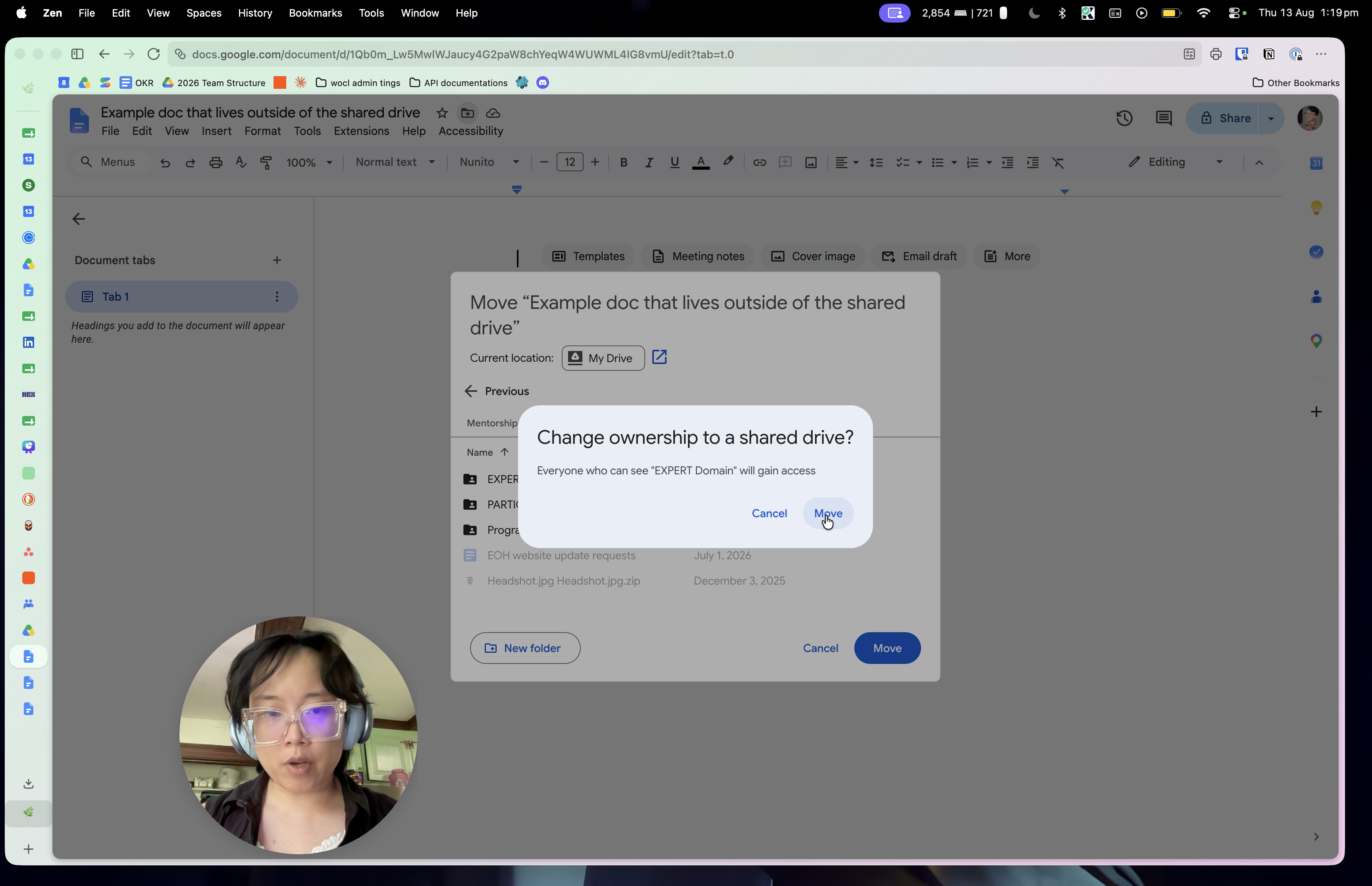 Step #17: Click Move on the warning prompt to confirm changing ownership of the file.