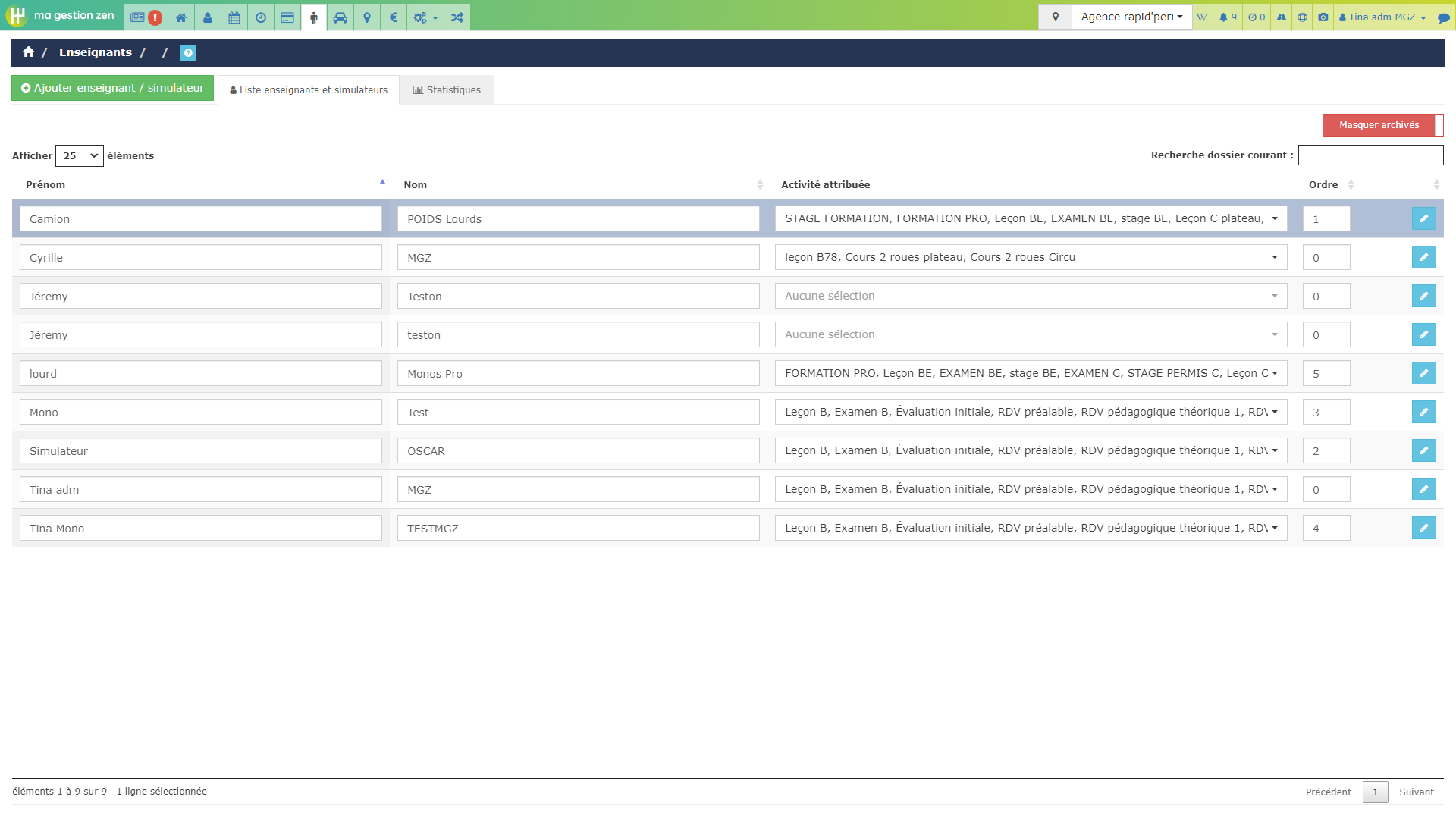 Step #44: Cliquez sur "* Liste enseignants et simulateurs"