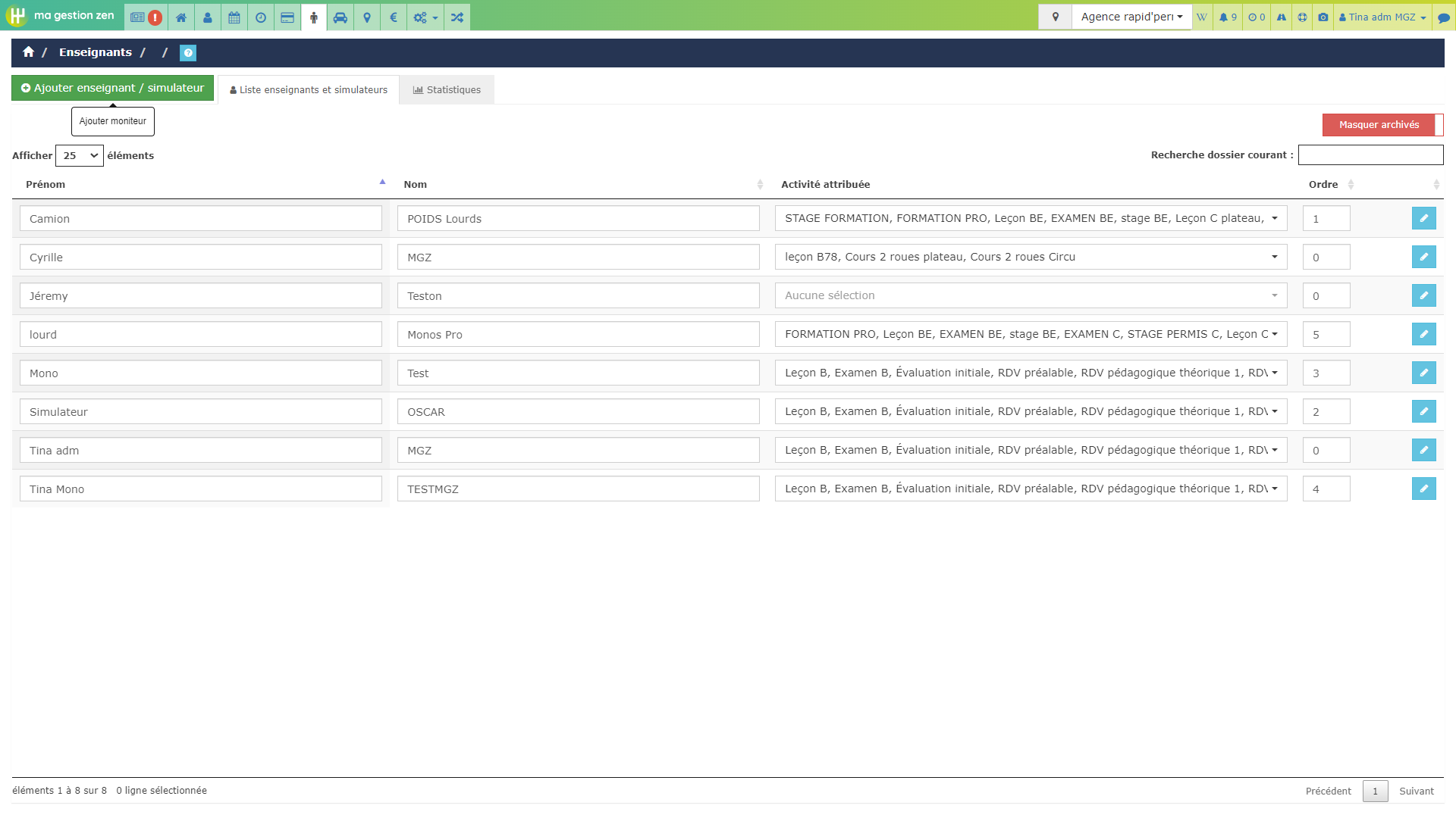 Step #31: Cliquez sur "✪ Ajouter enseignant / simulateur"