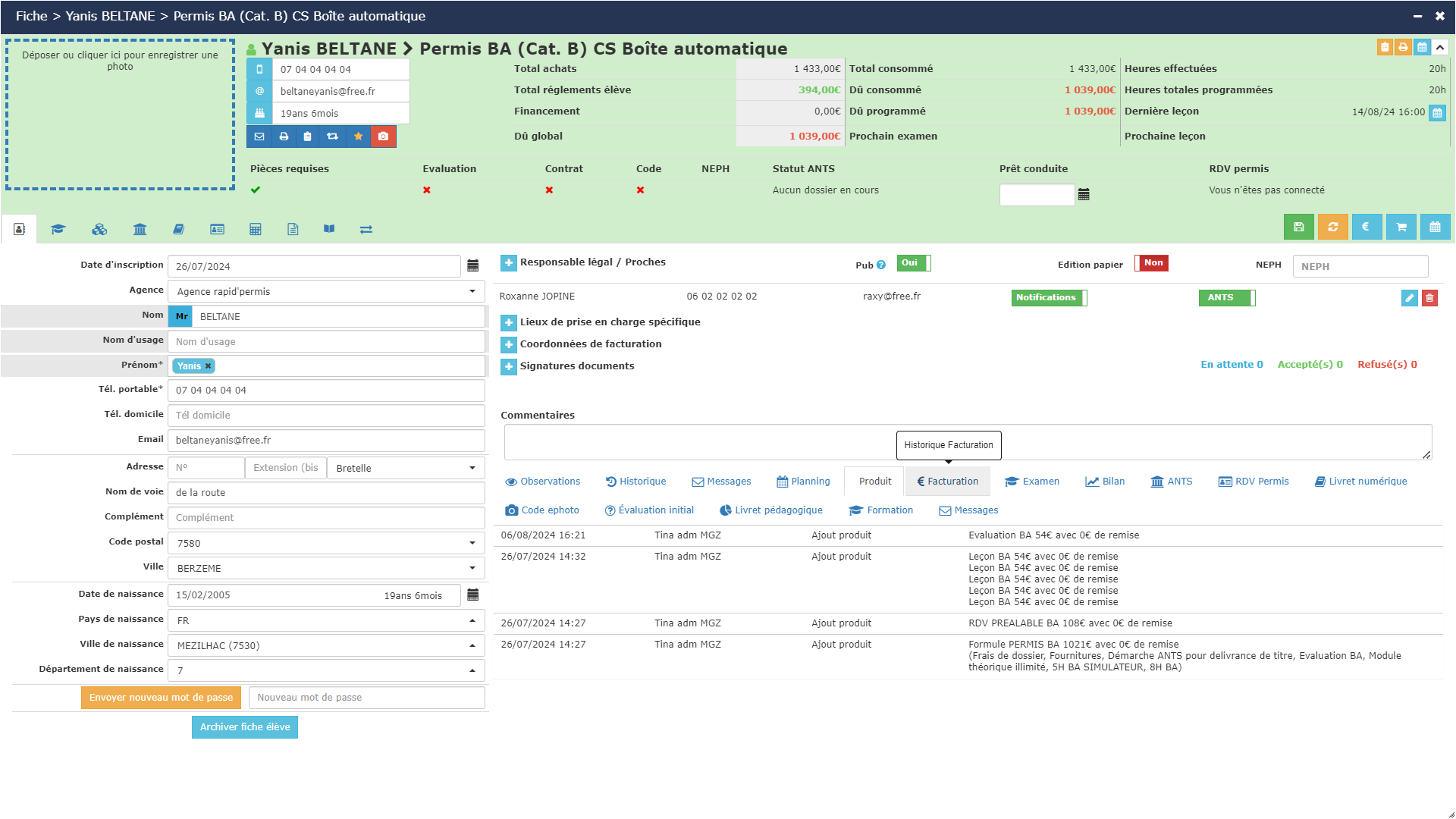 Step #75: Cliquez sur "€ Facturation"