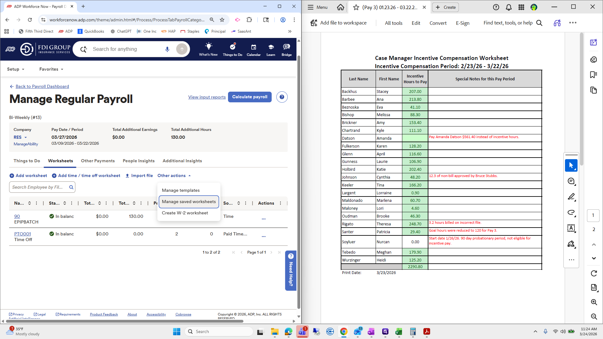 Step #173: Click on "Manage saved worksheets"