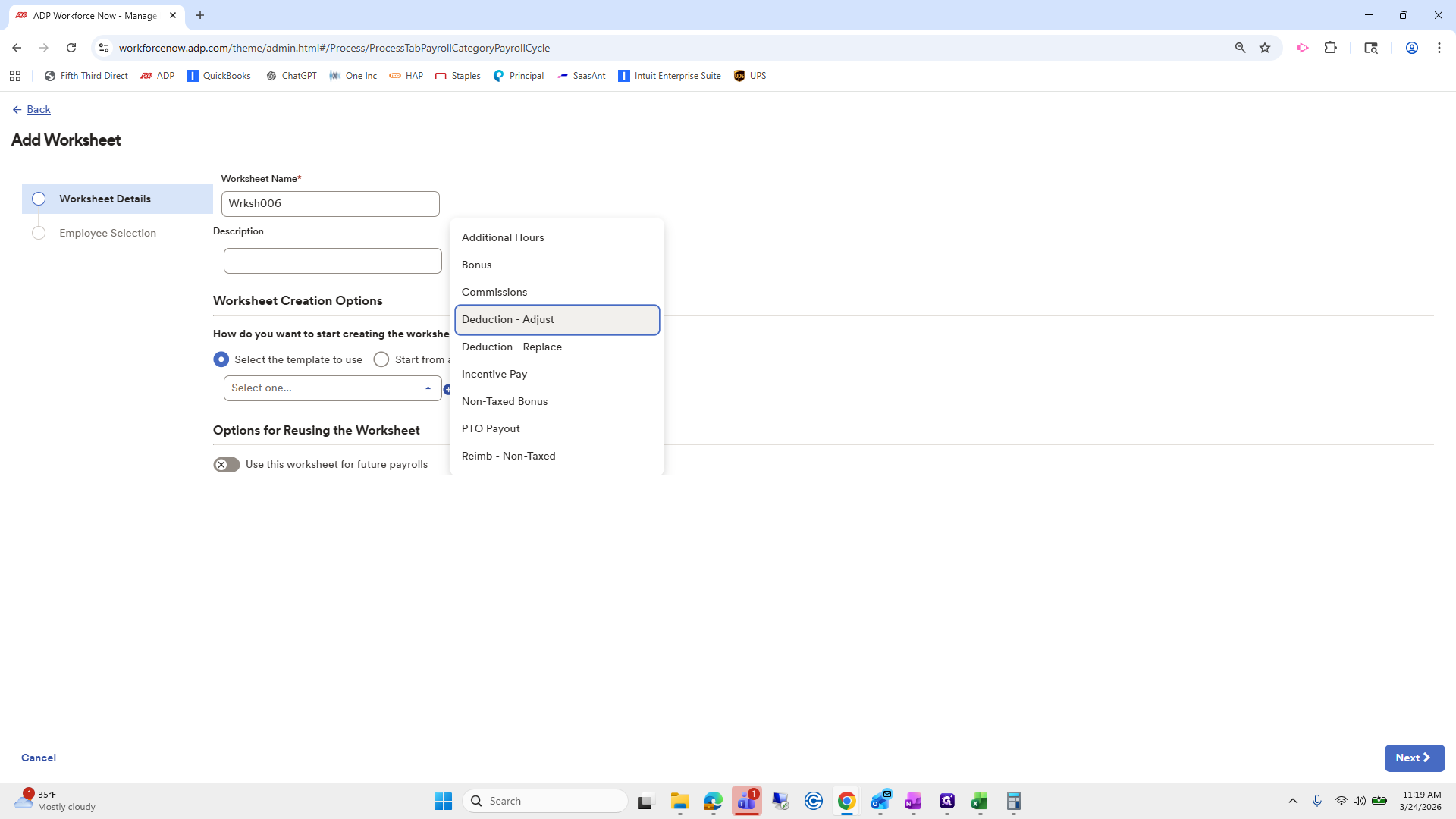 Step #63: Click on "Deduction - Adjust"