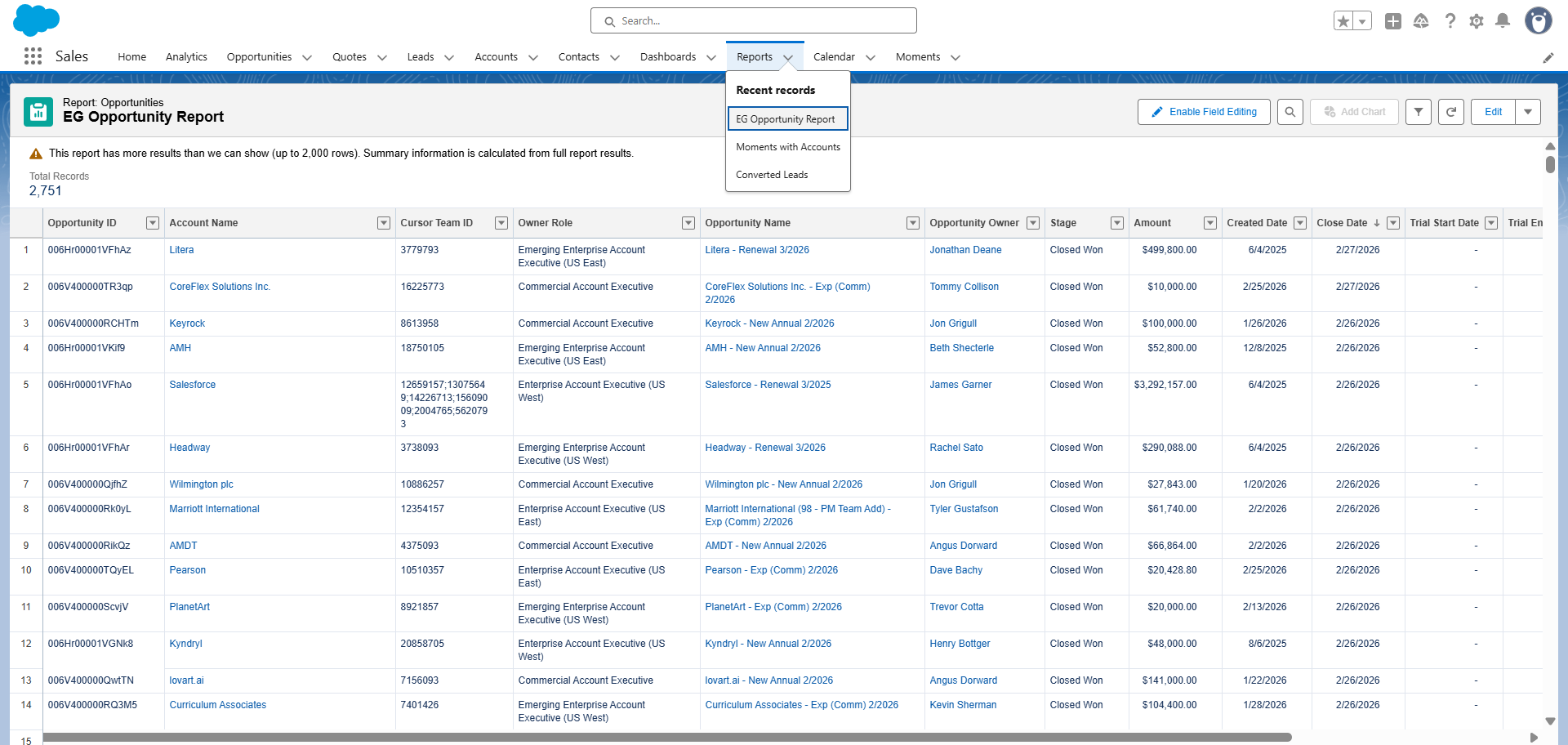 Step #3: Click on "EG Opportunity Report"