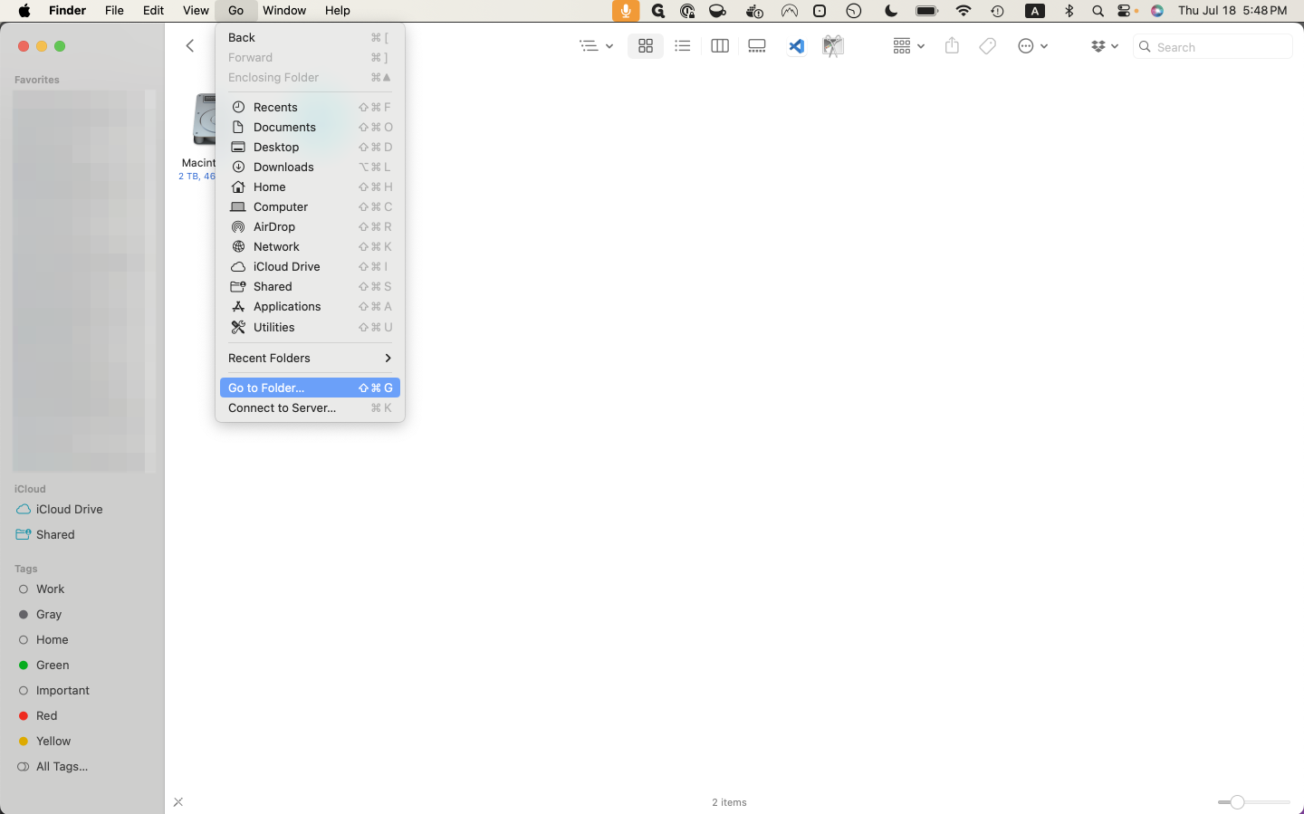 Step #3: Click on "Go to Folder ..."