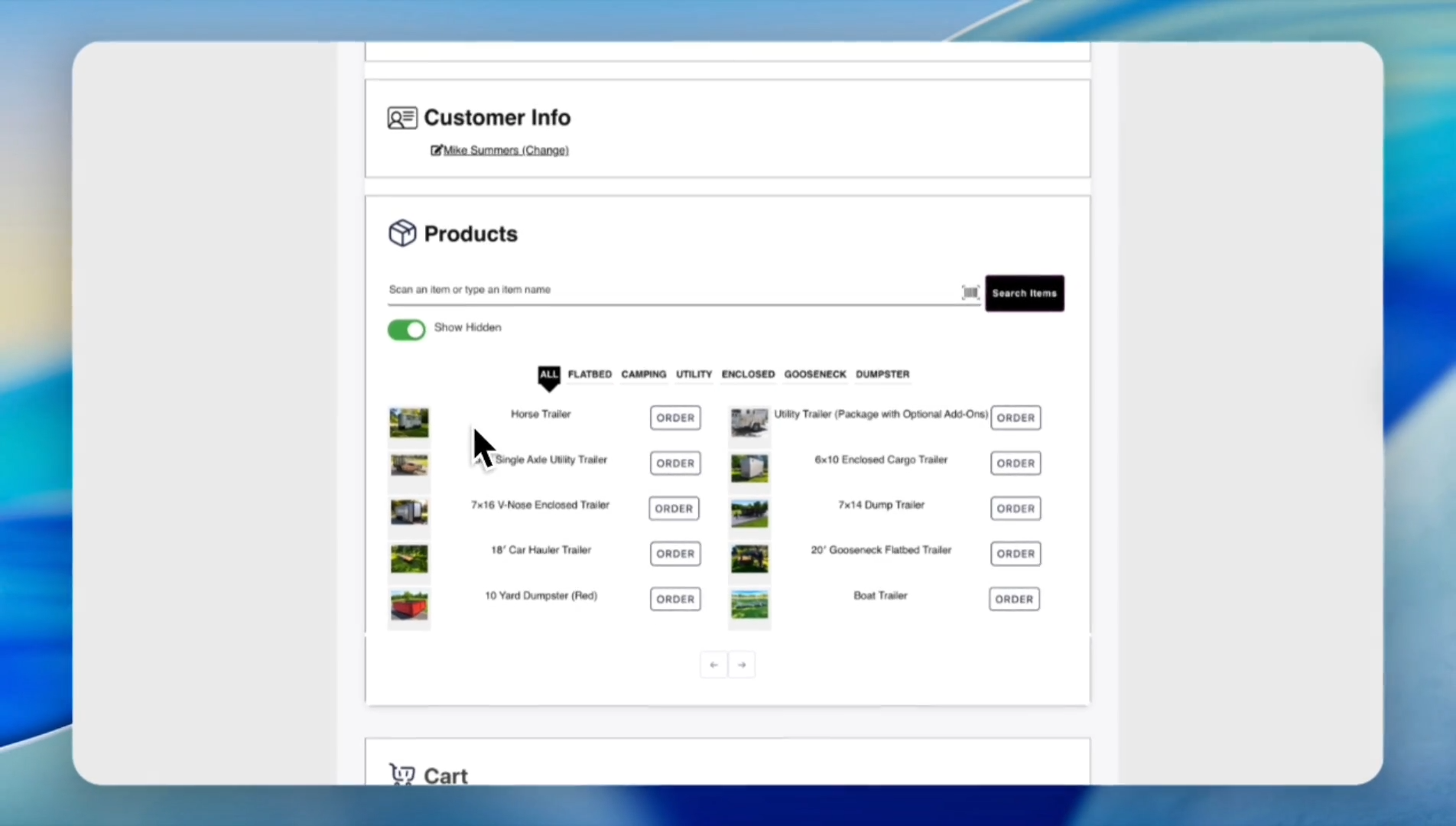 Step #14: Let's say the customer wants an additional 5x8 single-axle utility trailer.