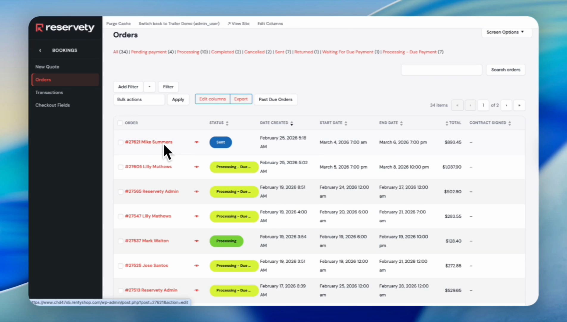 Step #25: As you can see, the order status is automatically changed to "sent". Click on the order again.