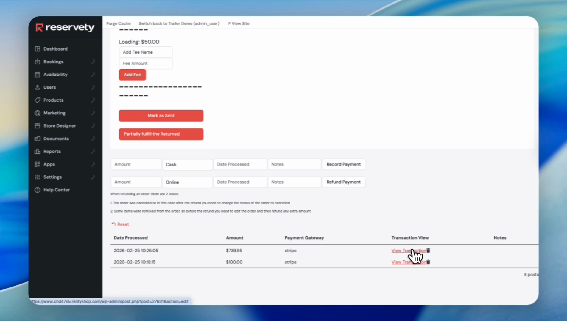 Step #23: You can process both cash and online payments on the Order Preparation page. At the bottom, you can see the transaction details. To view more information, click "View Transaction."