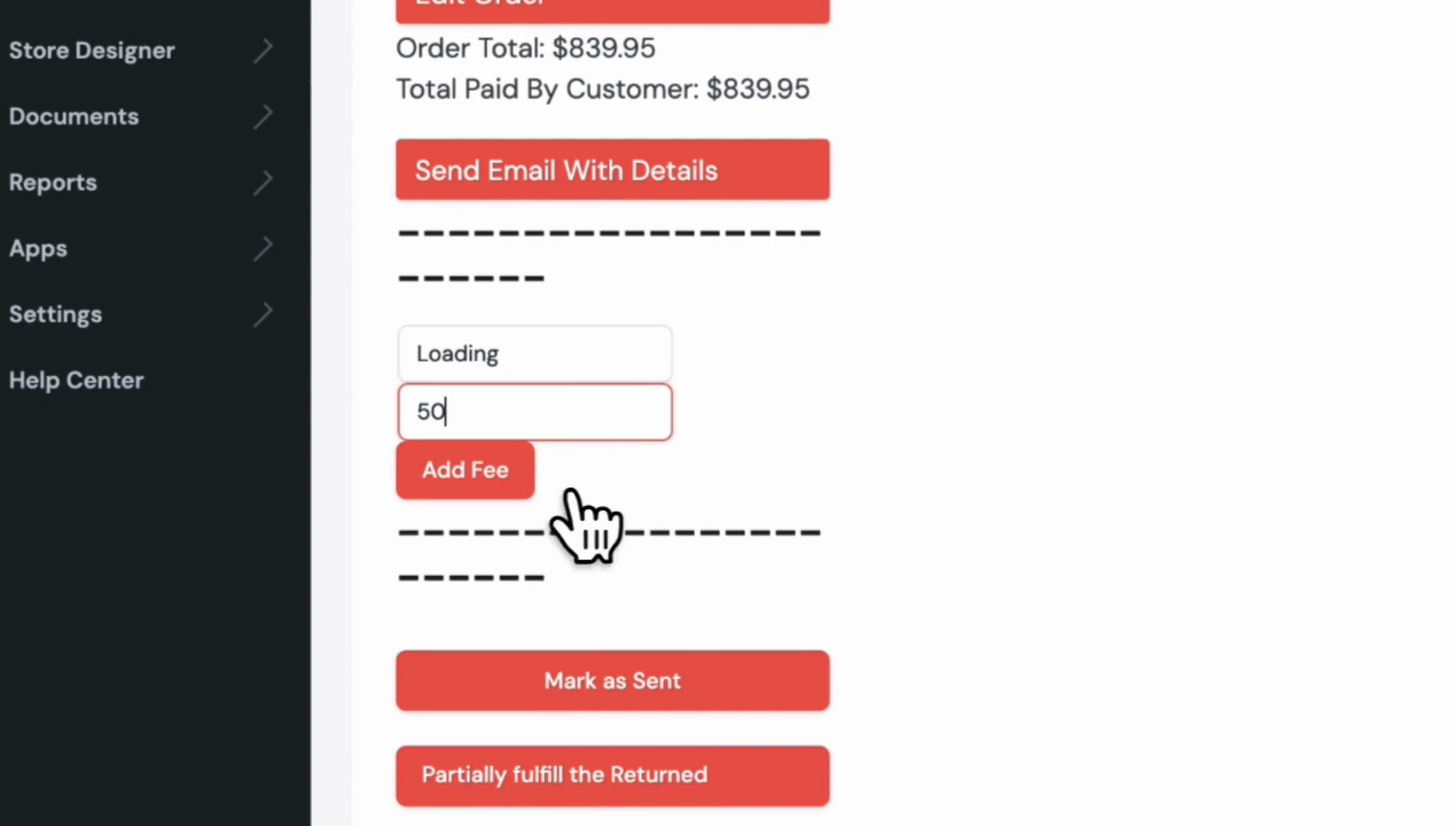 Step #11: For example, if you want to add additional fees, enter the fee name and amount. Then, click add fee.
