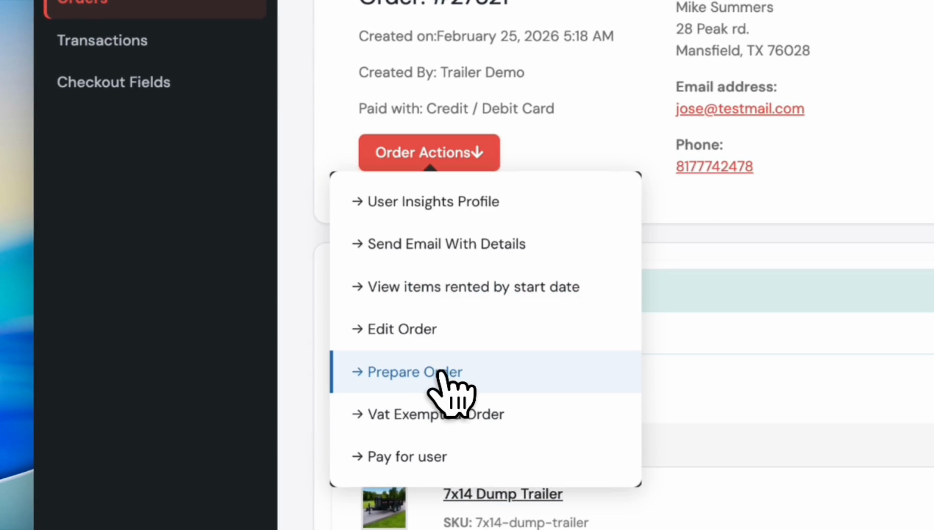 Step #6: From the dropdown menu, select Prepare Order.