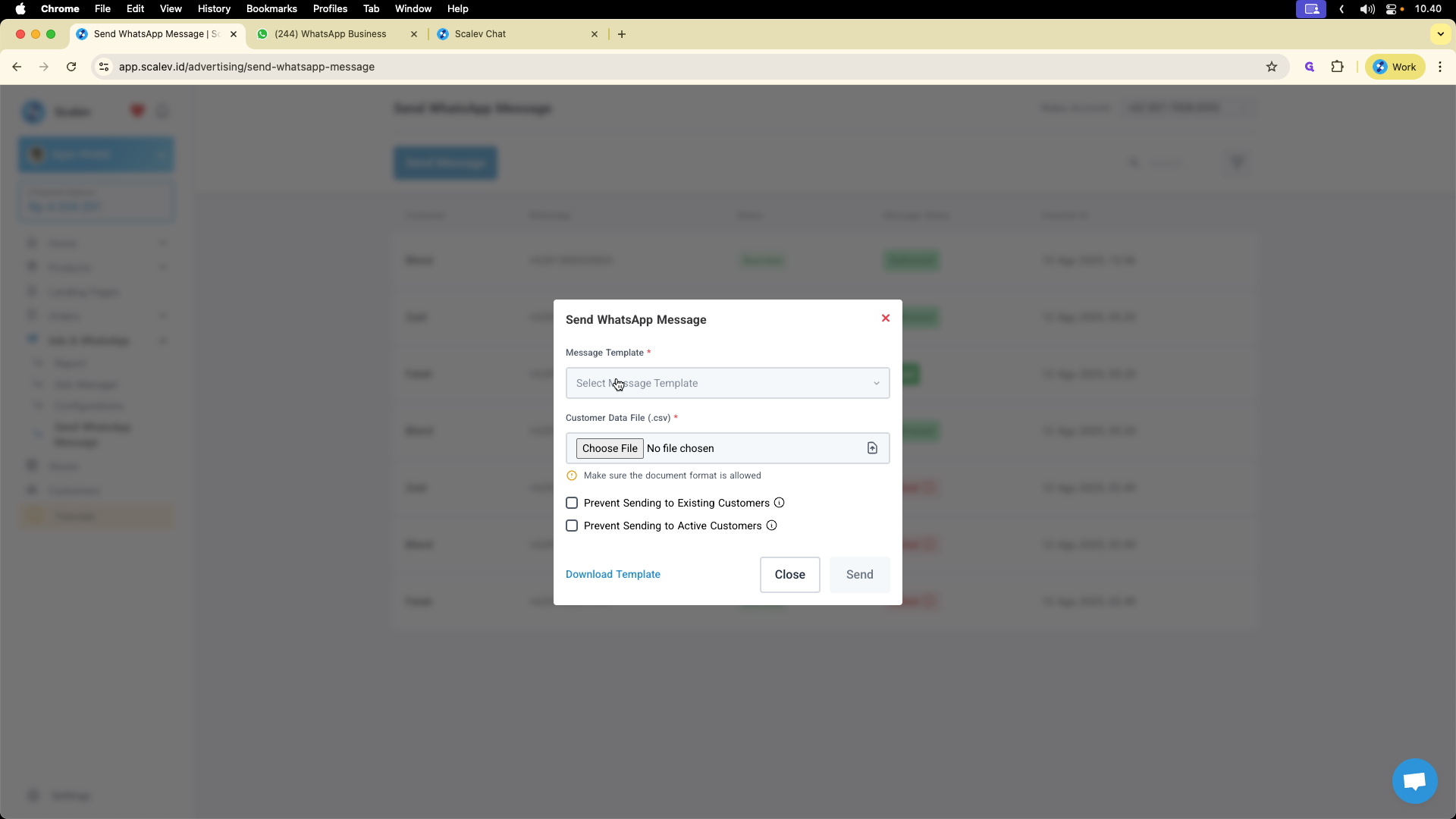 Step #5: Klik "Select Message Template" & pilih tempate yang akan dibroadcast