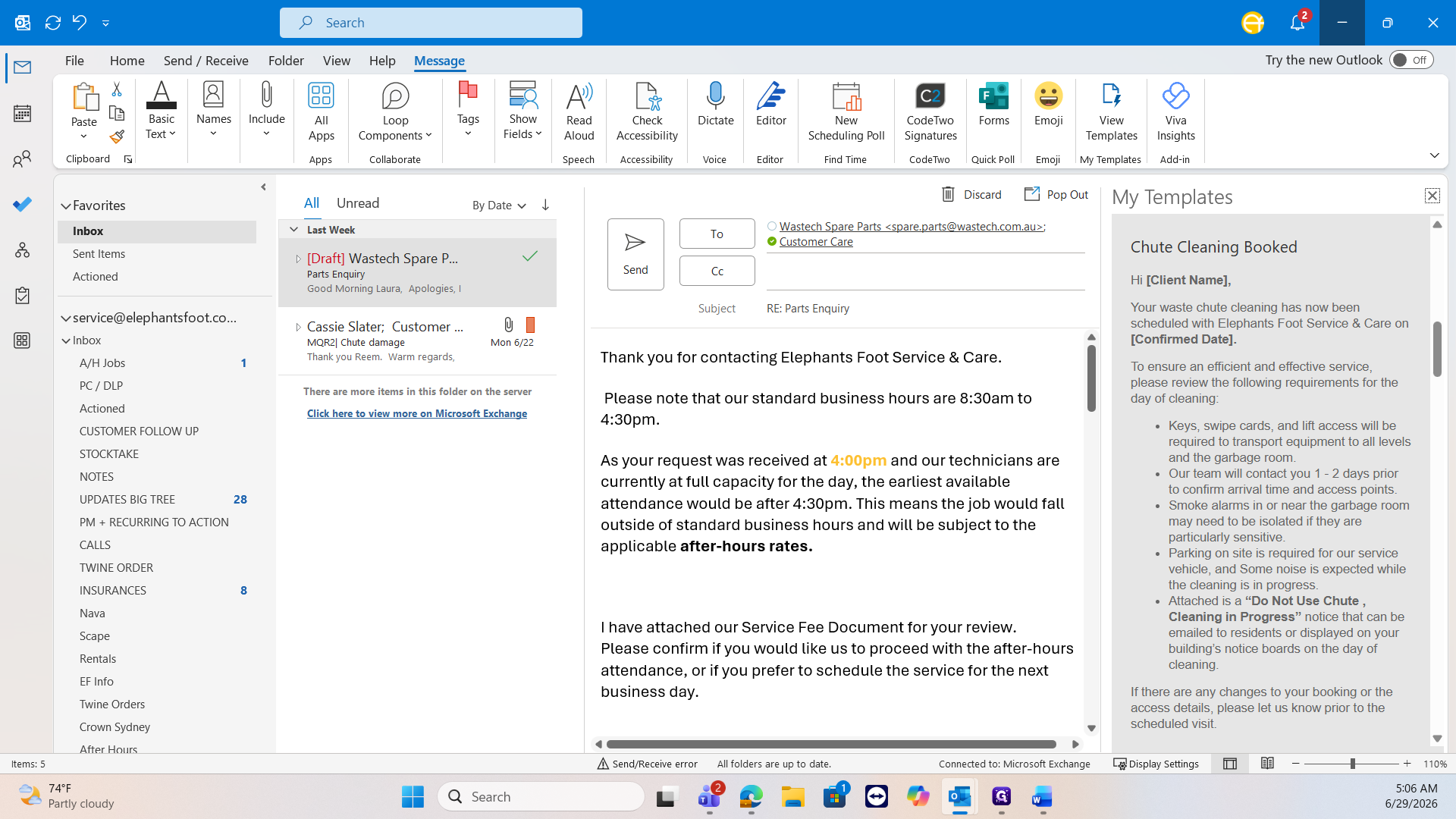 Step #13: Return to your Outlook draft, attach the new PDF to the chute cleaning template, and click Send.