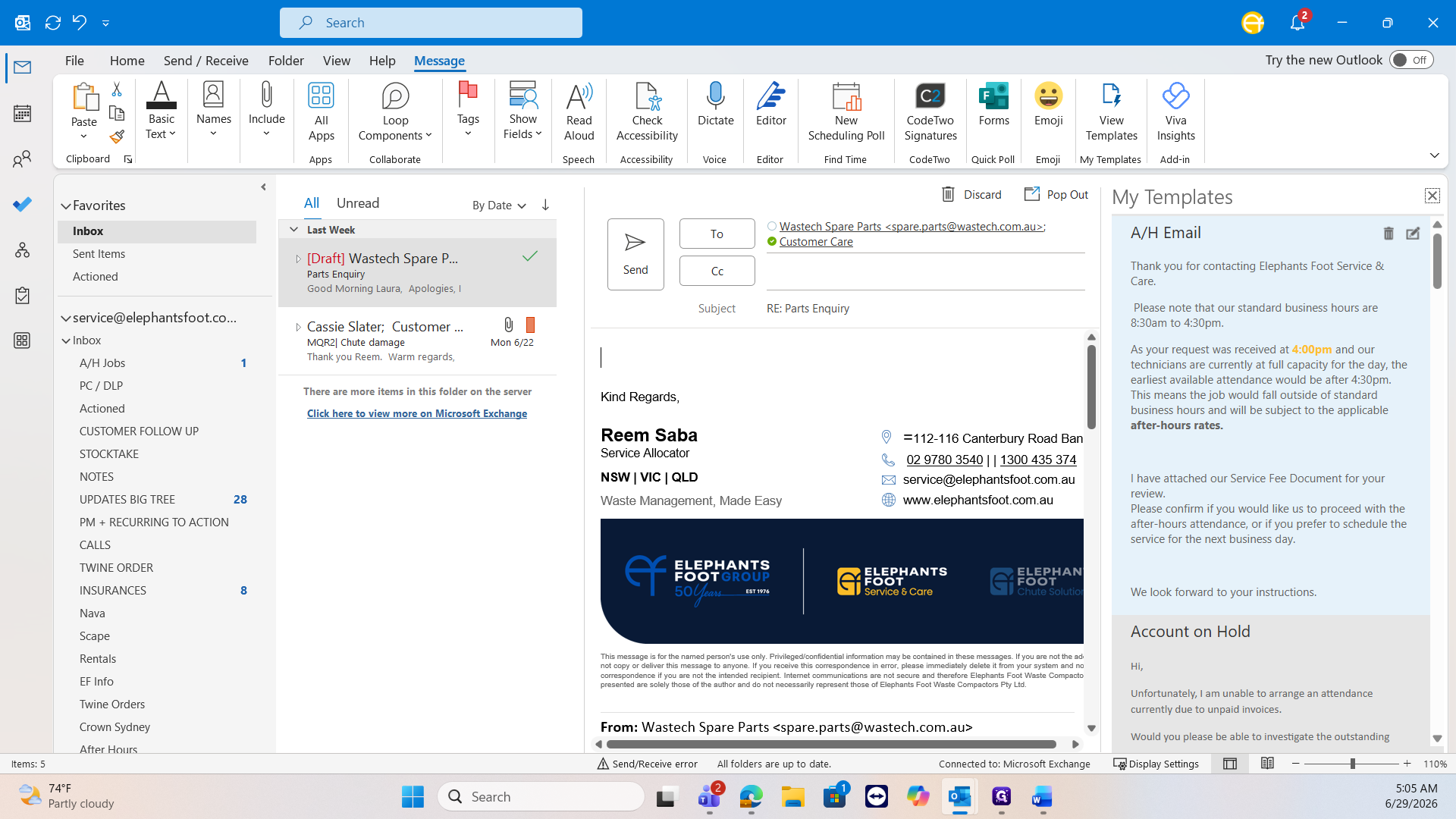 Step #4: Review the populated message (such as the after-hours notification) and click Send.