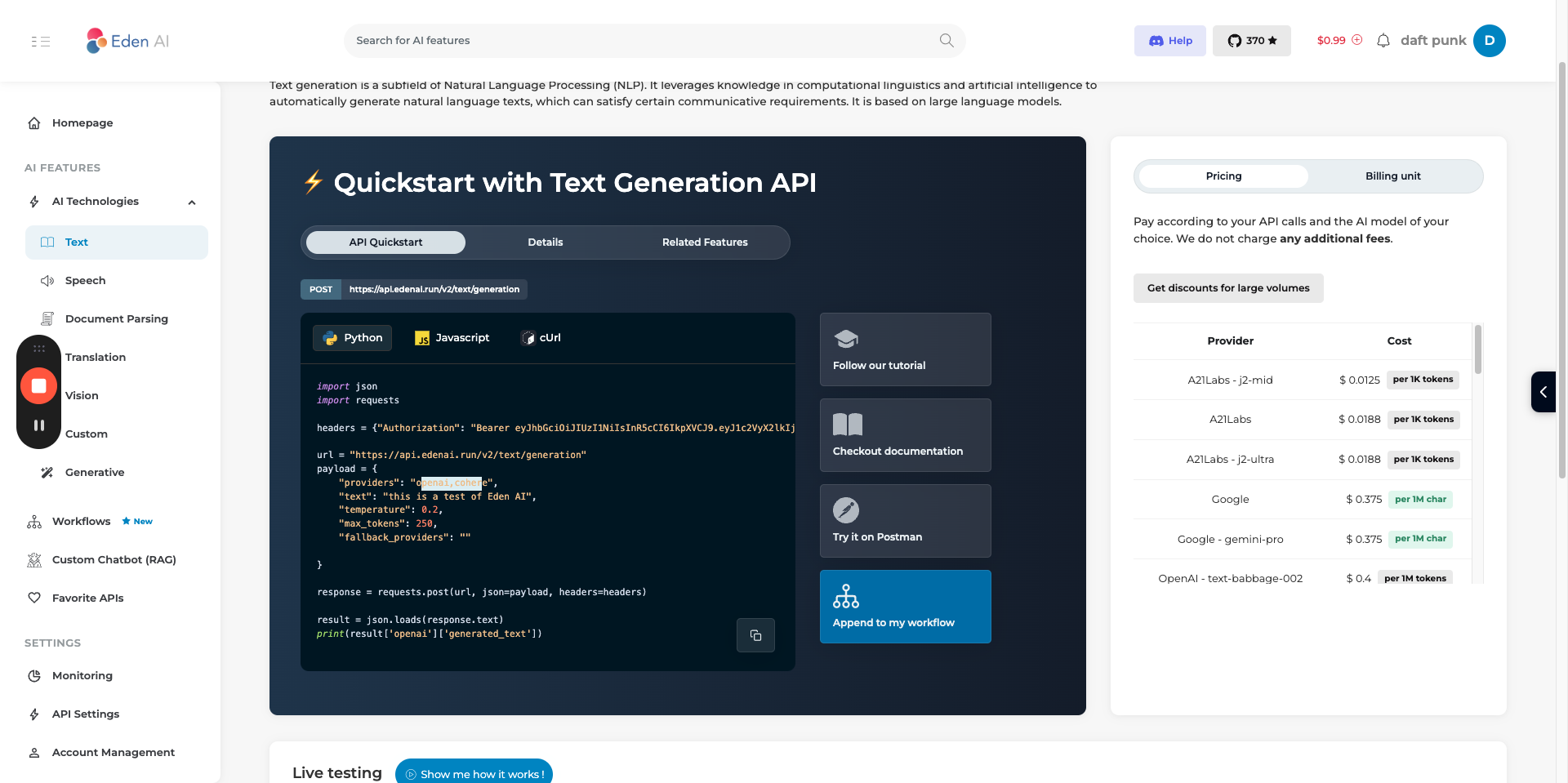 Step #7: Use only a single provider (OpenAI) in your API call instead of using two providers or any other provider like 'cohere'.