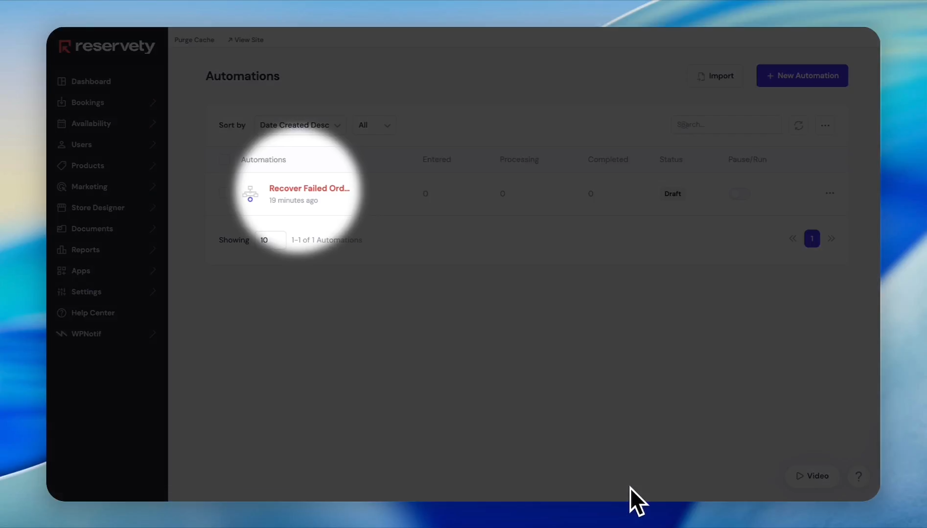 Step #31: Return to Automations and click on the Recover Failed Orders workflow to edit it.