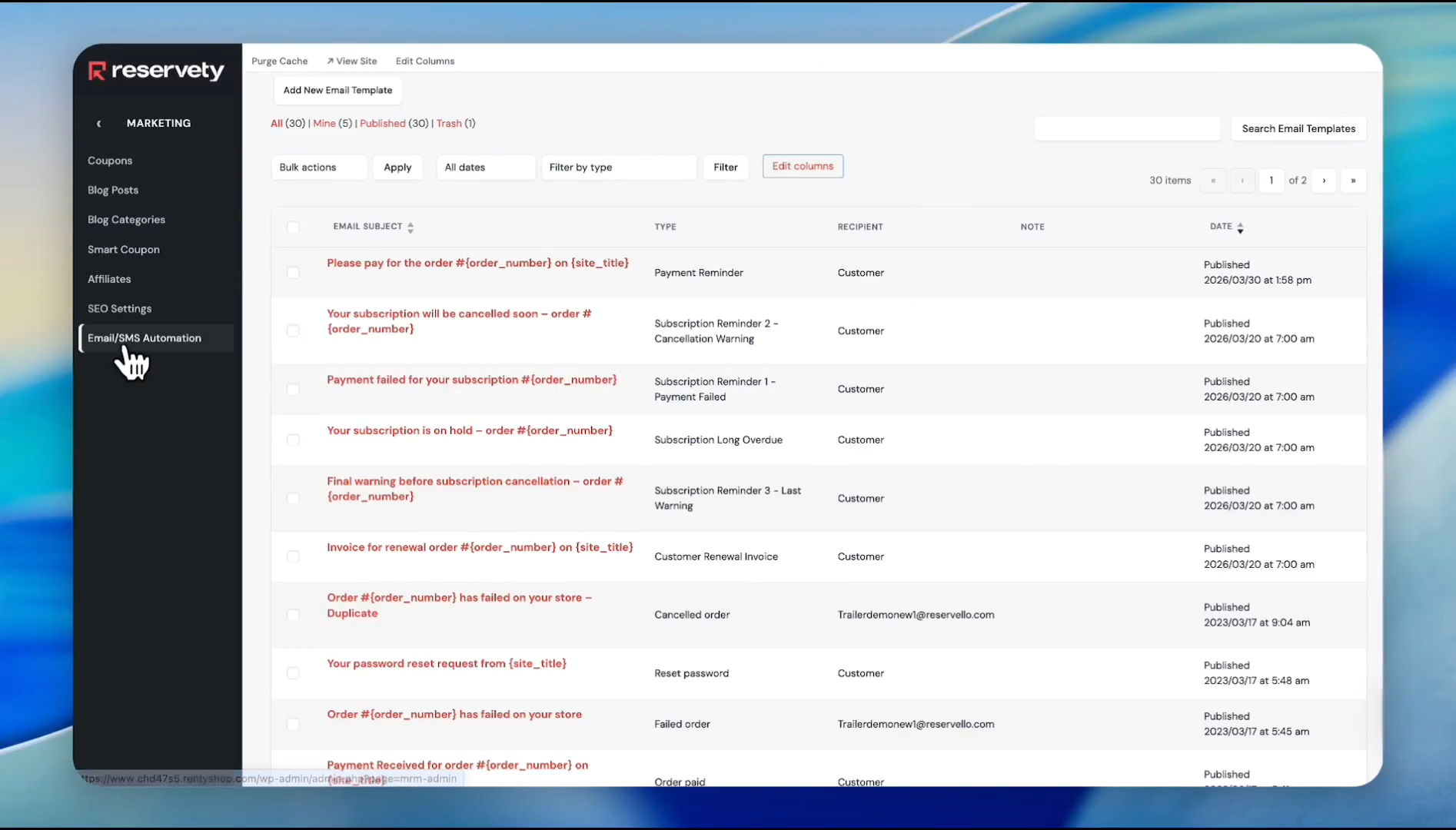 Step #2: Click the Email/SMS Automation sub-menu item.