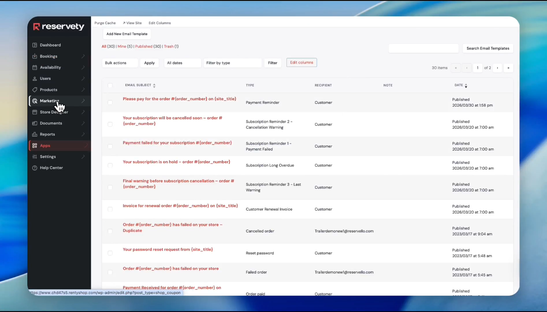 Step #1: Hover over the Marketing menu in the main dashboard navigation.