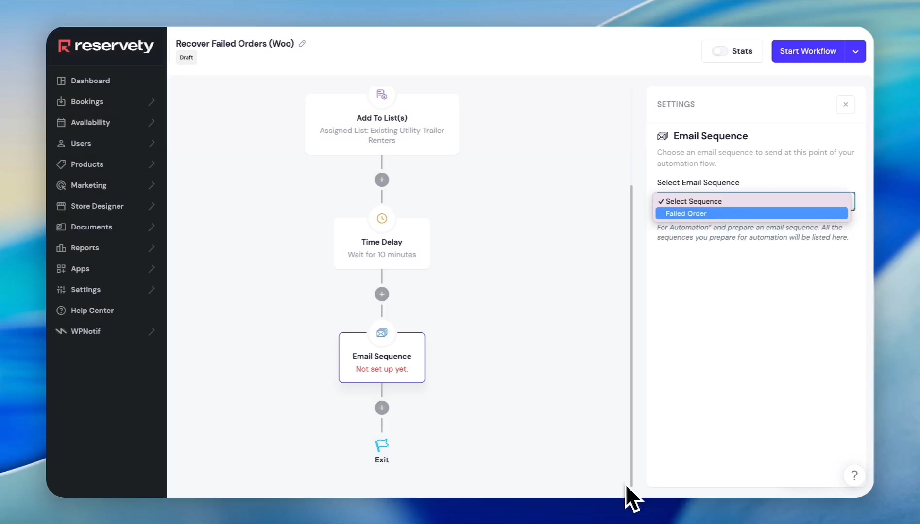 Step #38: Select the "Failed Order" sequence you just created.