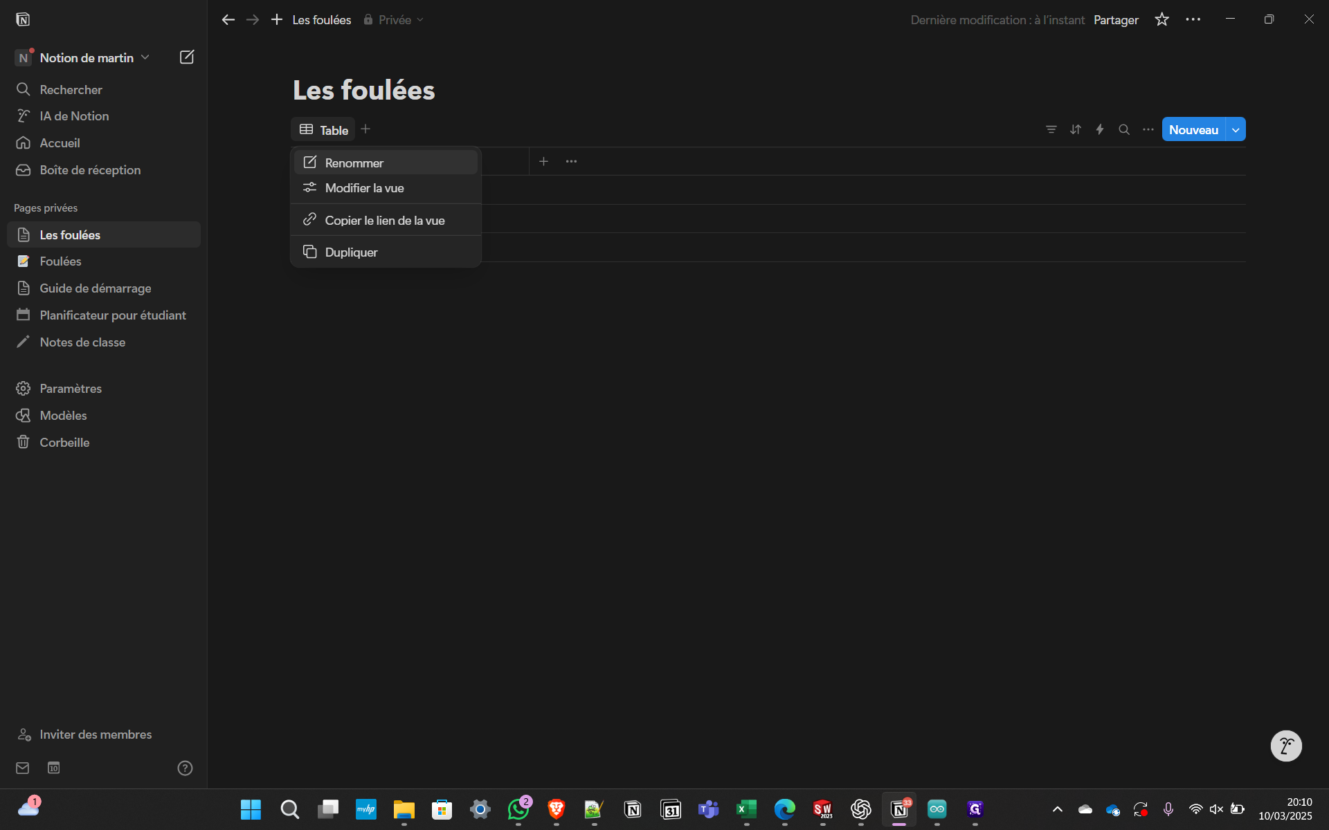 Step #5: Cliquez sur "Table" puis sur "Renommer" pour renommer la vue