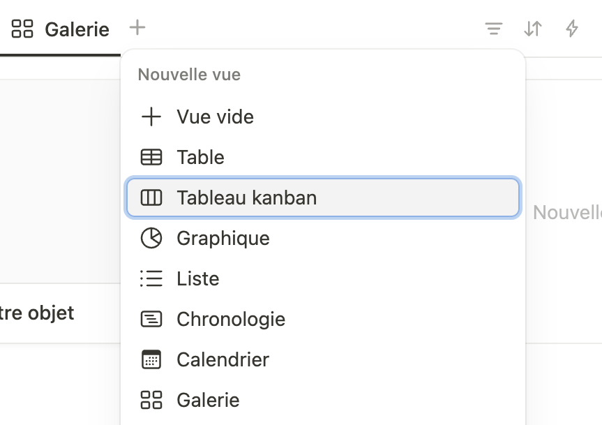 Step #16: Pour la création d'une vue "Tous secteurs", cliquez sur "Tableau kanban"