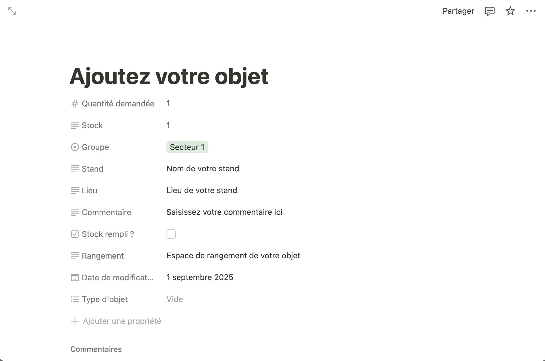 Step #11: La fiche de l'objet apparait
