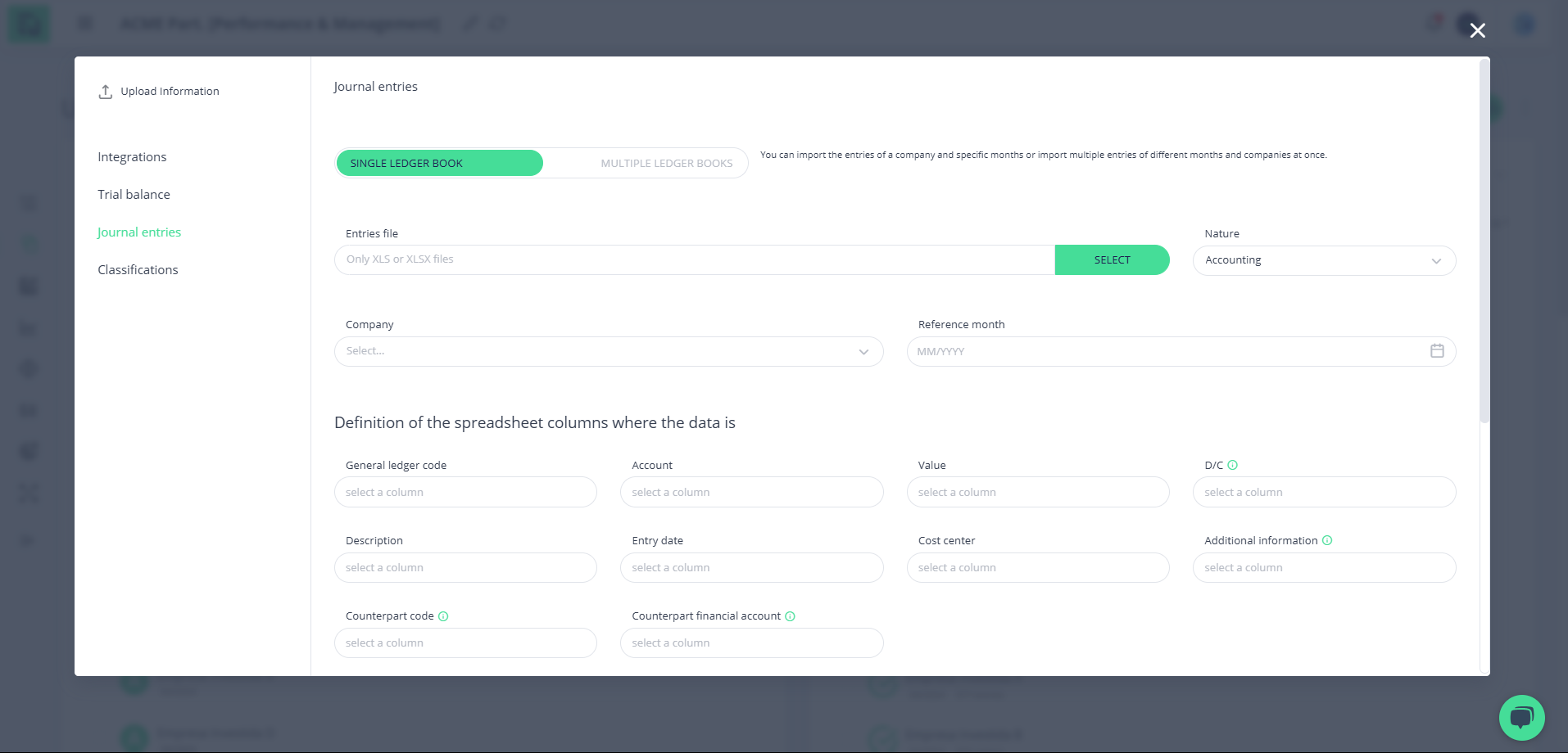 Step #5: Modal de upload de Razão Único