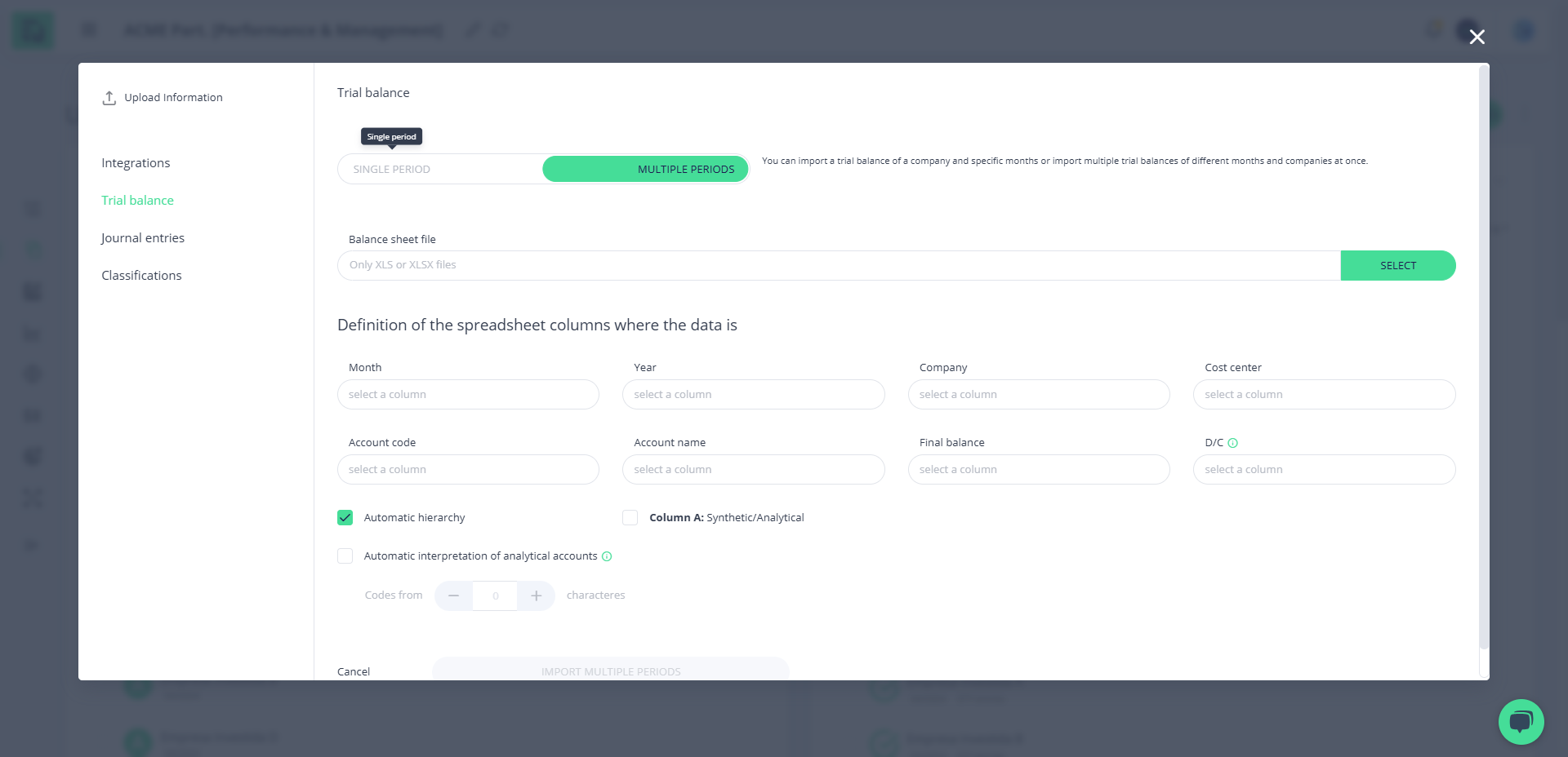Step #4: Modal de importação de múltiplos períodos
