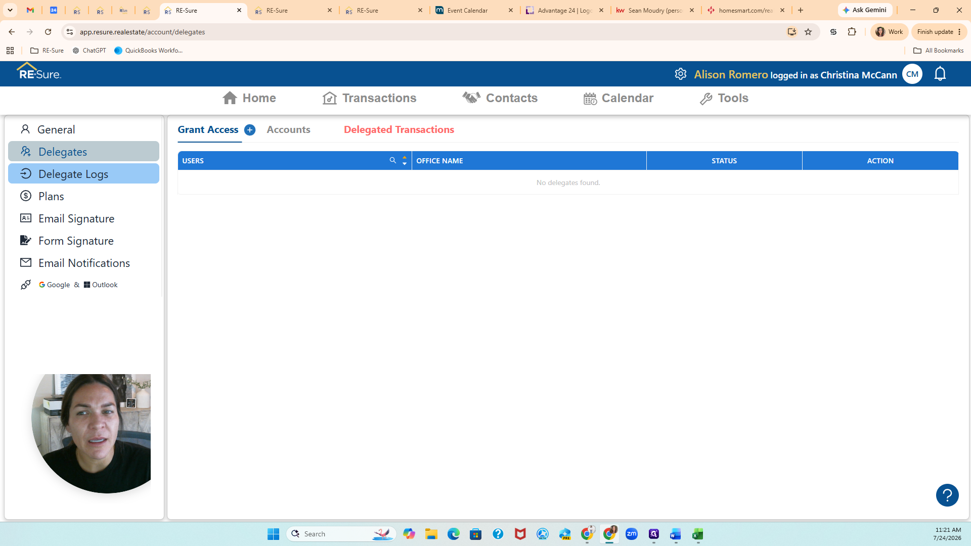 Step #8: Click Delegate Logs to view a history of tasks completed on behalf of others.