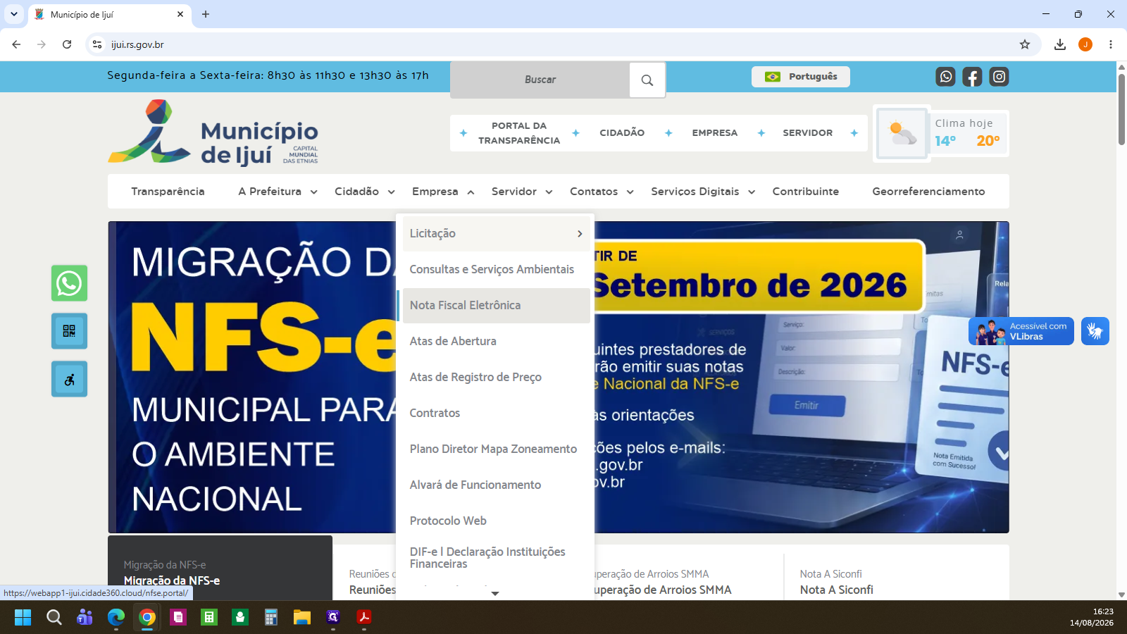 Step #1: No menu de navegação correspondente a serviços para empresas, clique na opção Nota Fiscal Eletrônica.