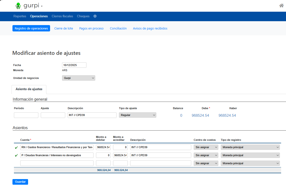 Step #15: Modificar la fecha y el periodo para que coincidan con el mes a devengar. Formato: YYYY-MM.