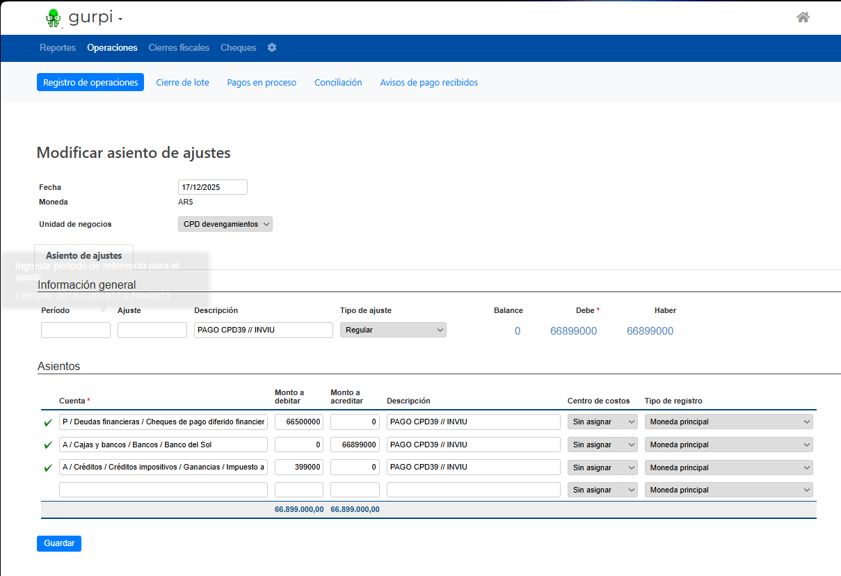 Step #11: Asignar el periodo correspondiente a la fecha de vencimiento y pago. Formato YYYY-MM.