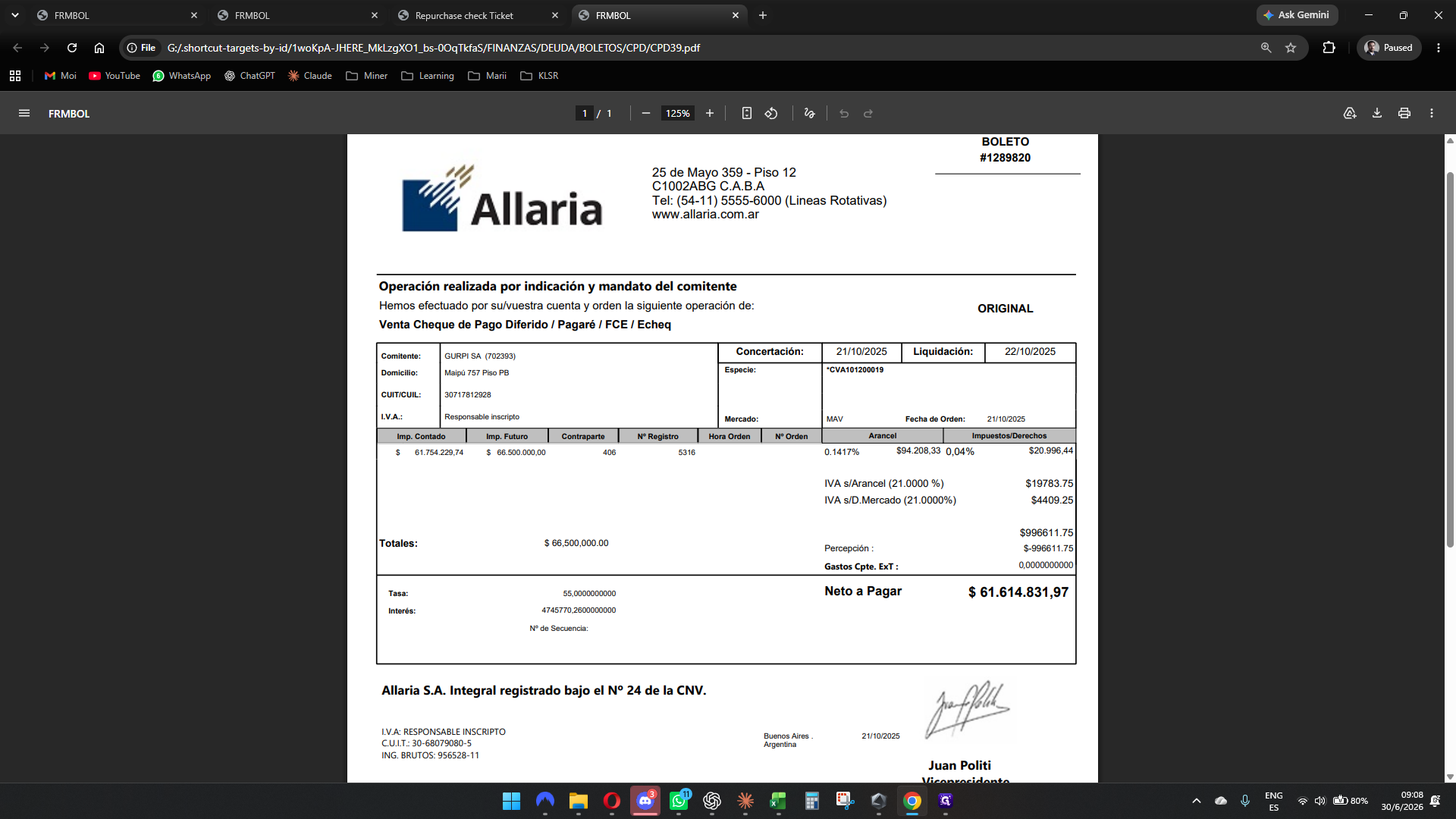 Step #5: Comparar detalladamente los valores económicos del boleto (intereses, tasa, derechos de mercado y gastos) con los registrados en la planilla.