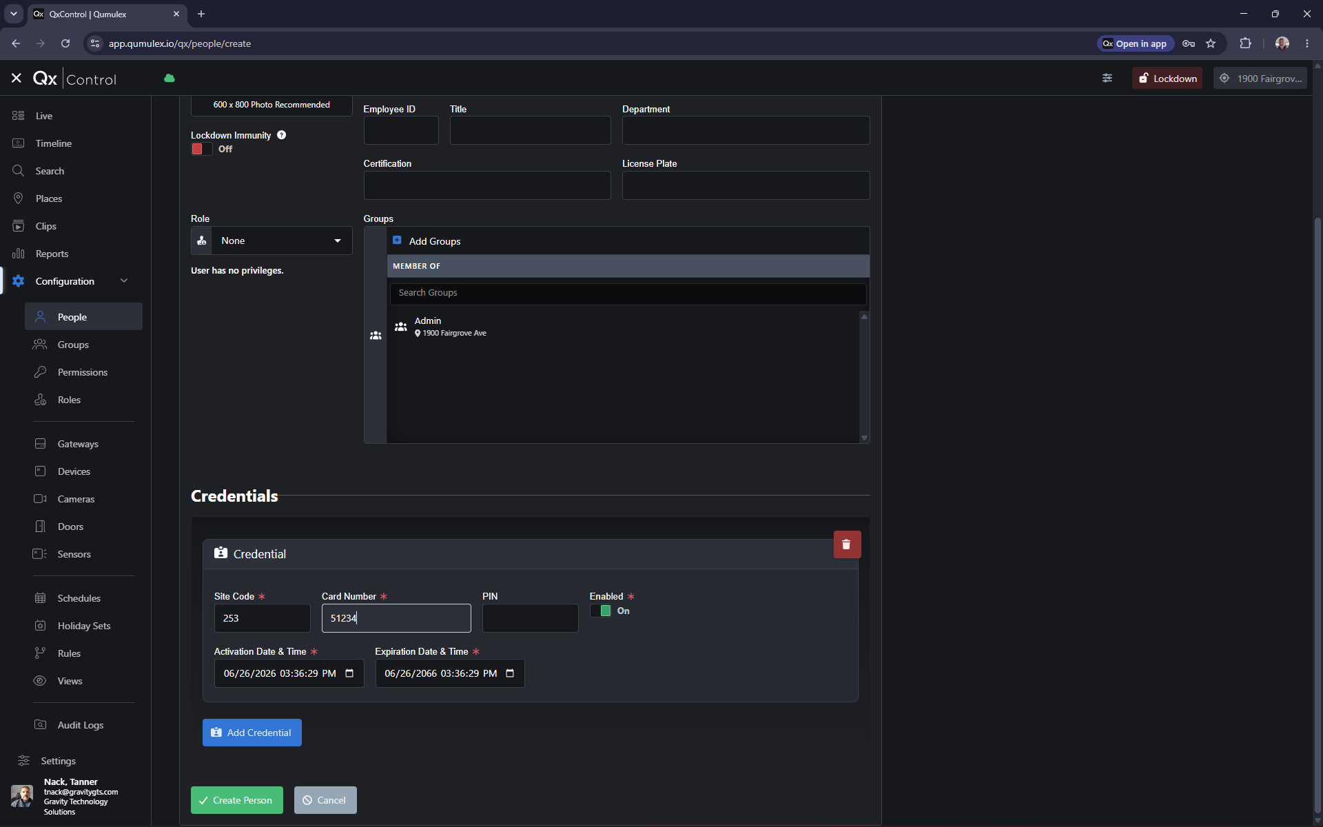 Step #13: Click Create Person to save the new user and grant them access.