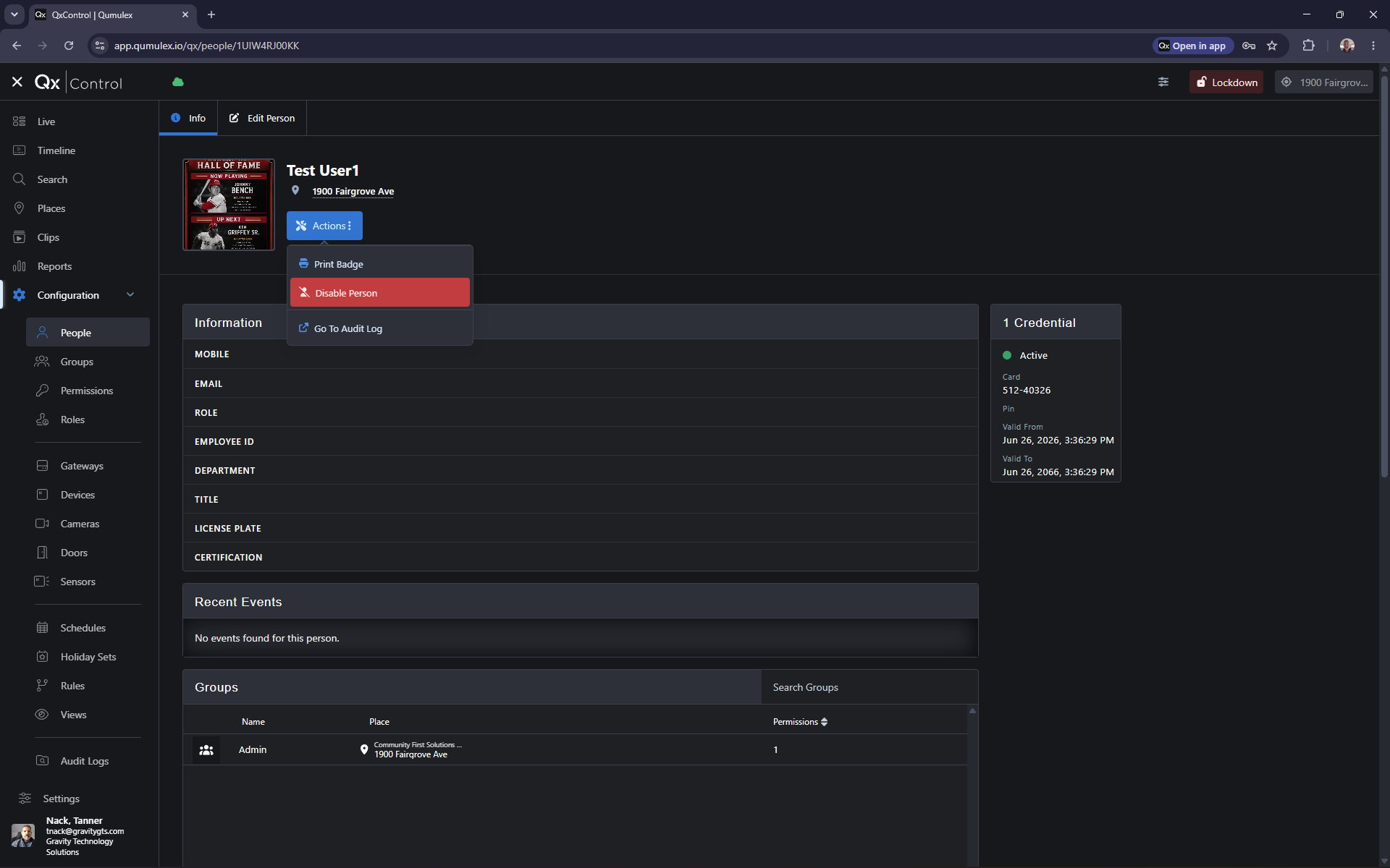 Step #25: Click Disable Person to immediately invalidate their credentials.
