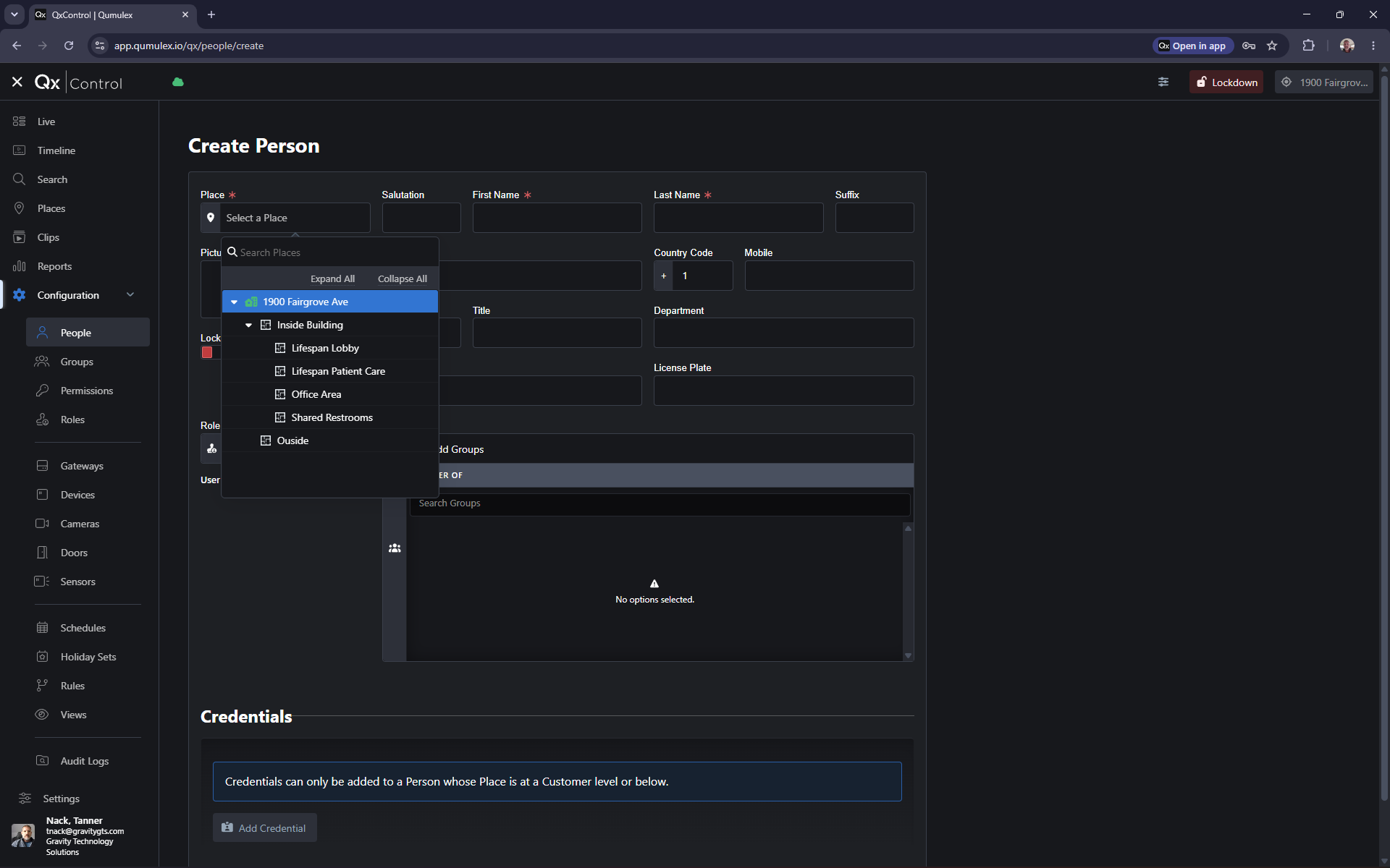 Step #8: Select the specific place or area the user needs access to from the dropdown menu.