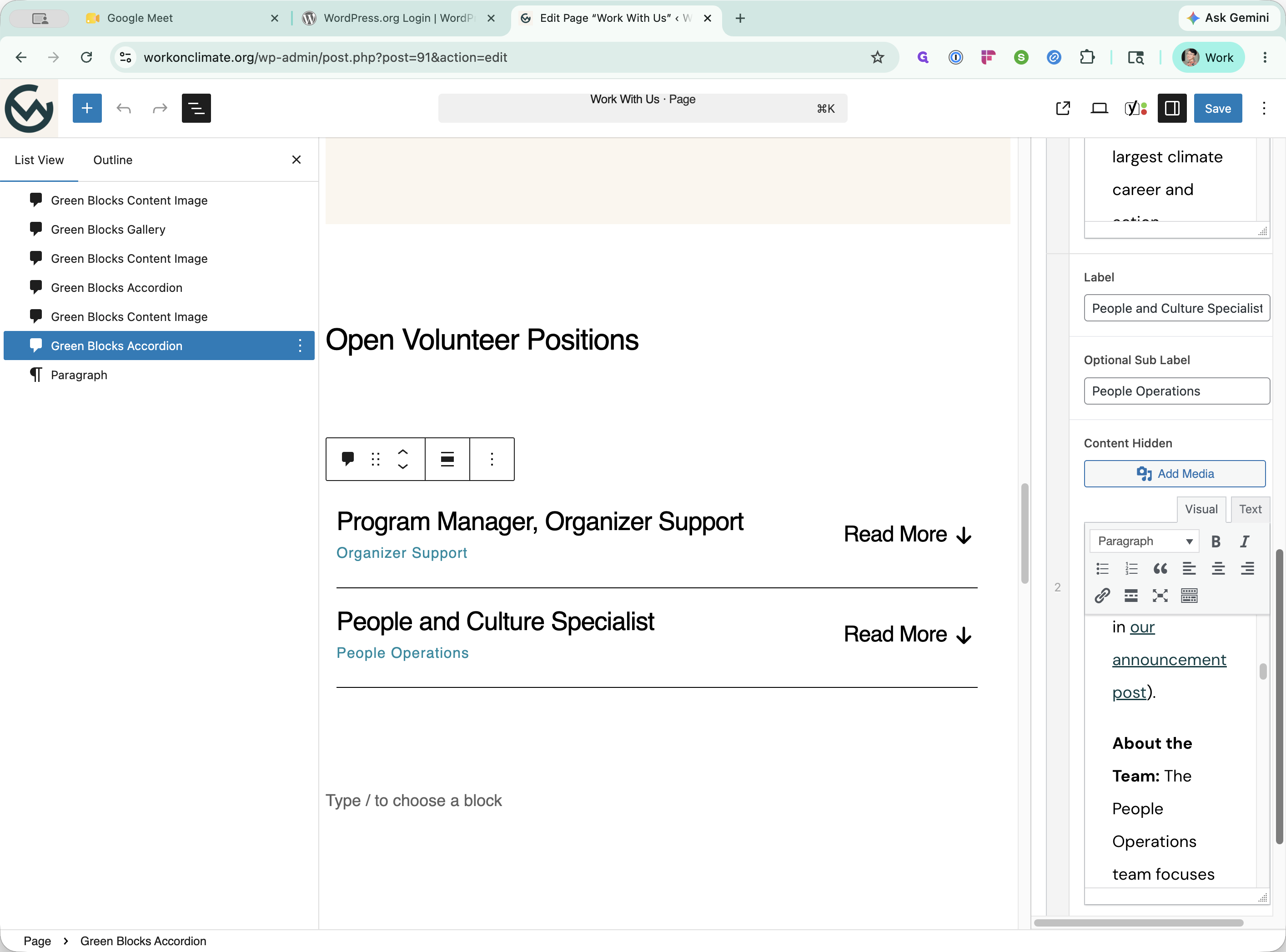 Step #3: Click Add Row in the right-hand block settings panel to create a new accordion item.