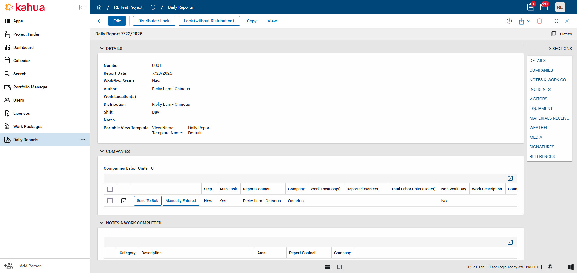 Step #33: Click on "Distribute / Lock" to send the daily report to users in the distribution field