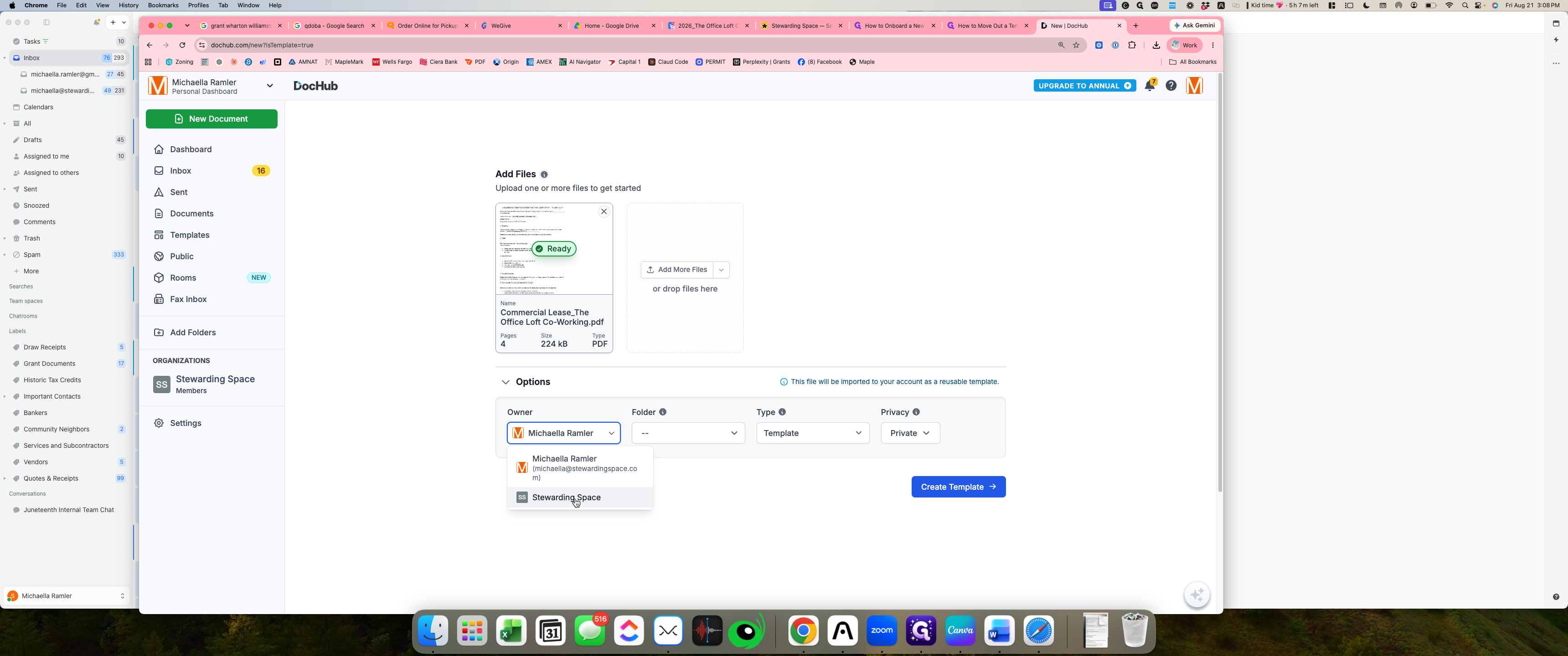 Step #2: Click on Space to assign ownership to the organization workspace.