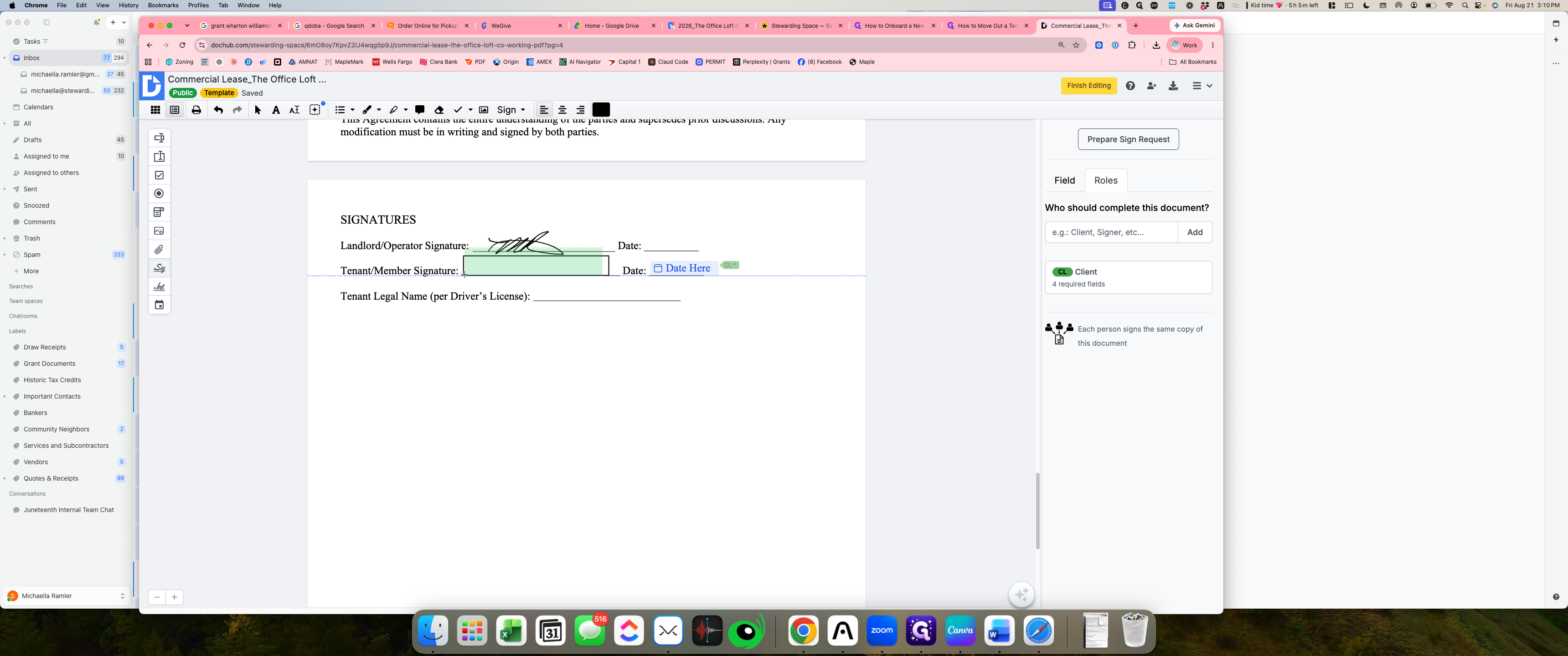 Step #20: Click next to the Tenant/Member Signature: line to place the signature box.