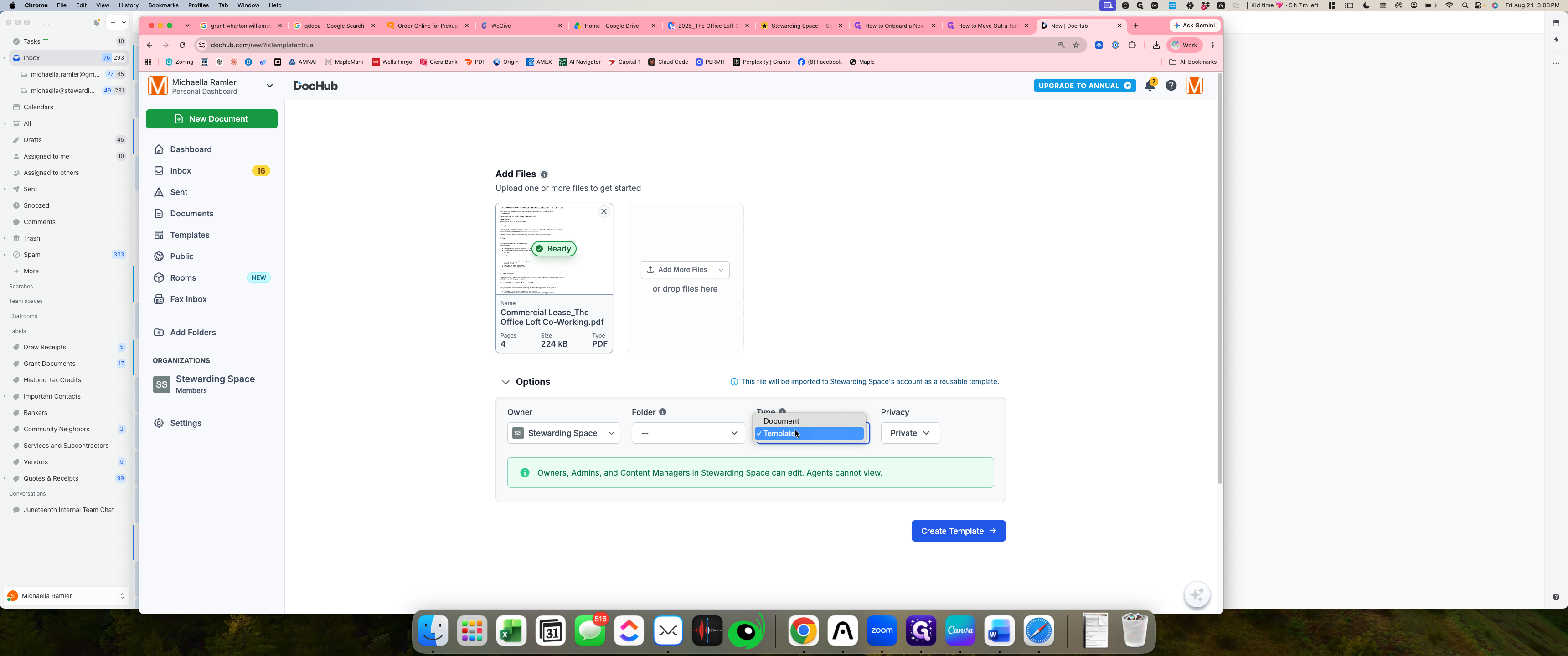 Step #4: Click on ✓ Template to confirm the document format.