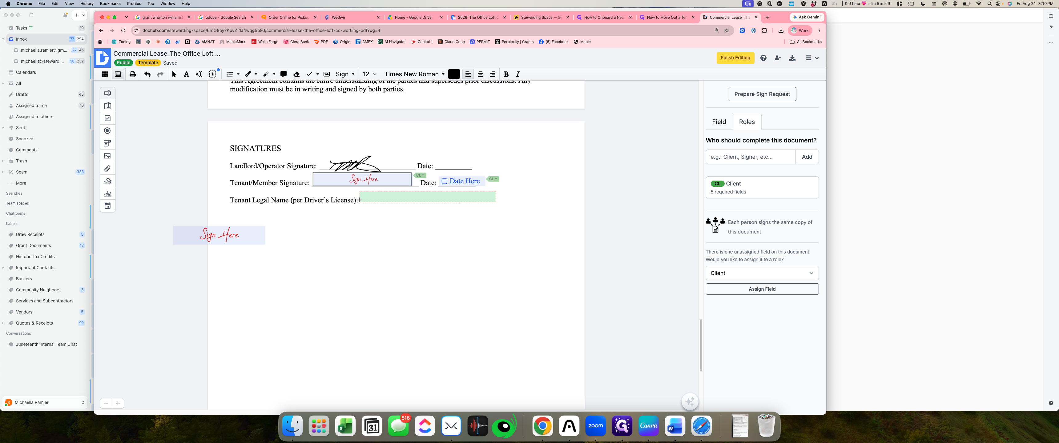 Step #23: Click next to Tenant Legal Name to place the name field.