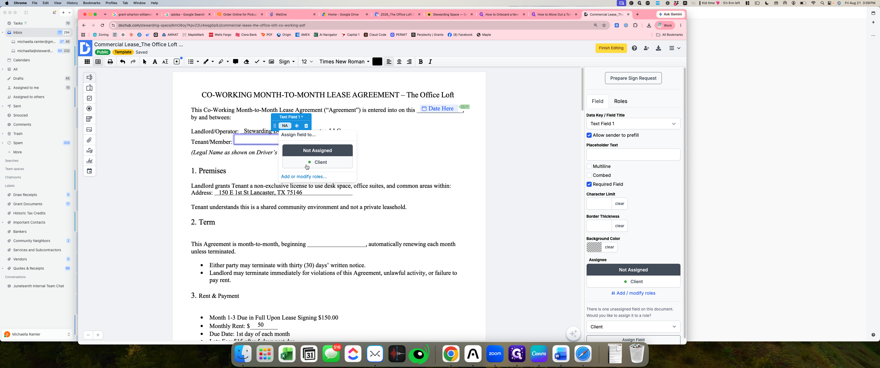 Step #18: Click on Client to assign the field to the recipient.