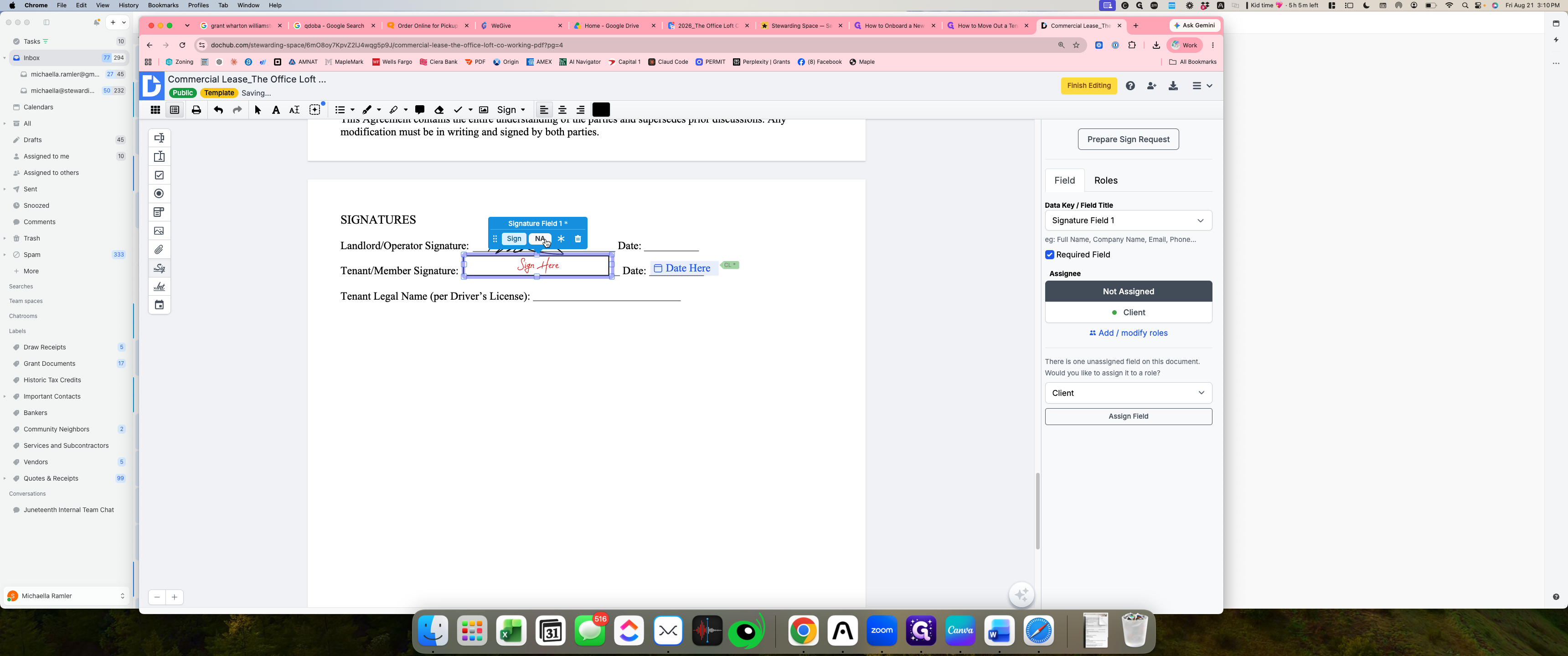 Step #21: Click NA on the signature field toolbar.