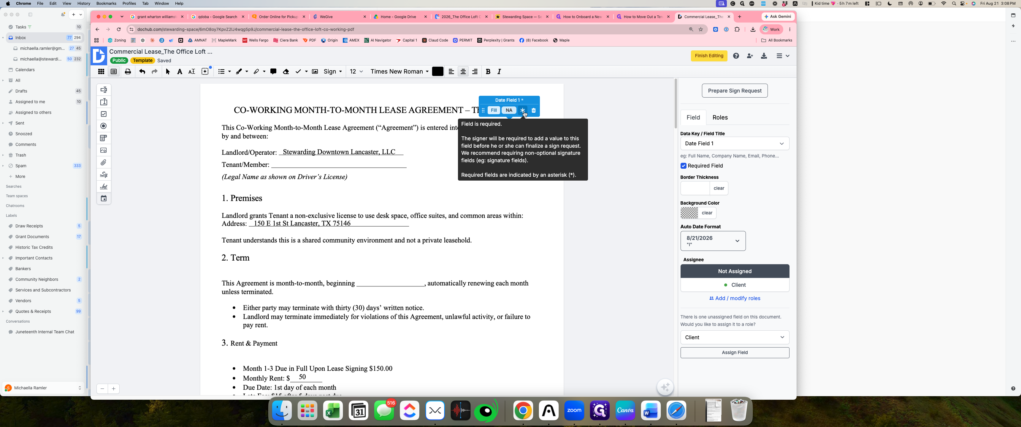 Step #11: Click the asterisk button on the floating field toolbar to make the field required.