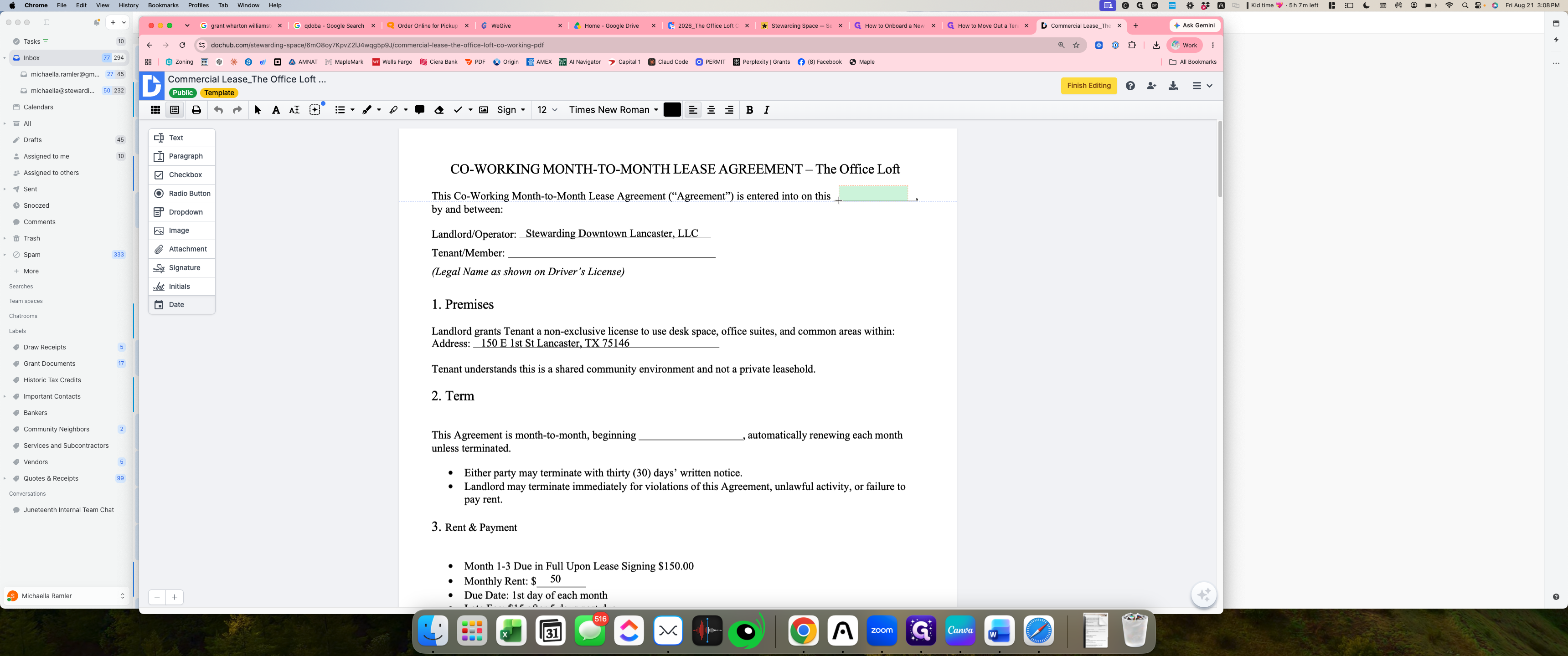Step #10: Click the document canvas to place the date field.