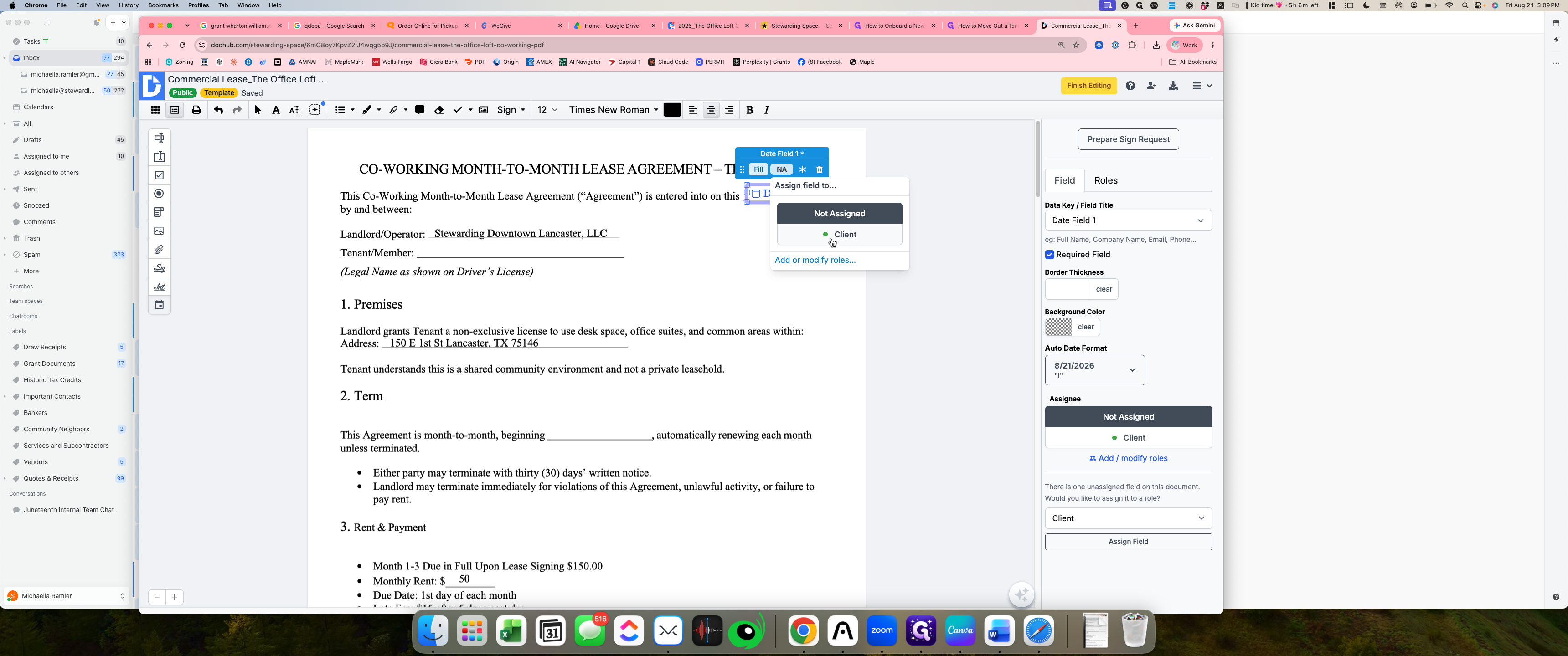 Step #13: Click on • Client to assign the date field to the client role.