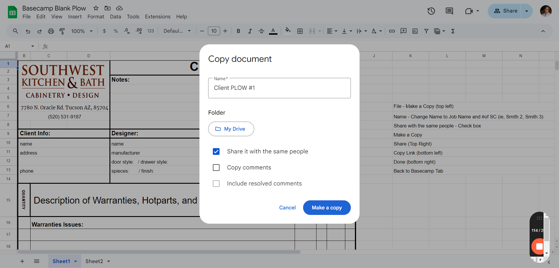 Step #9: Click on "Share it with the same people" and then click "Make a copy"