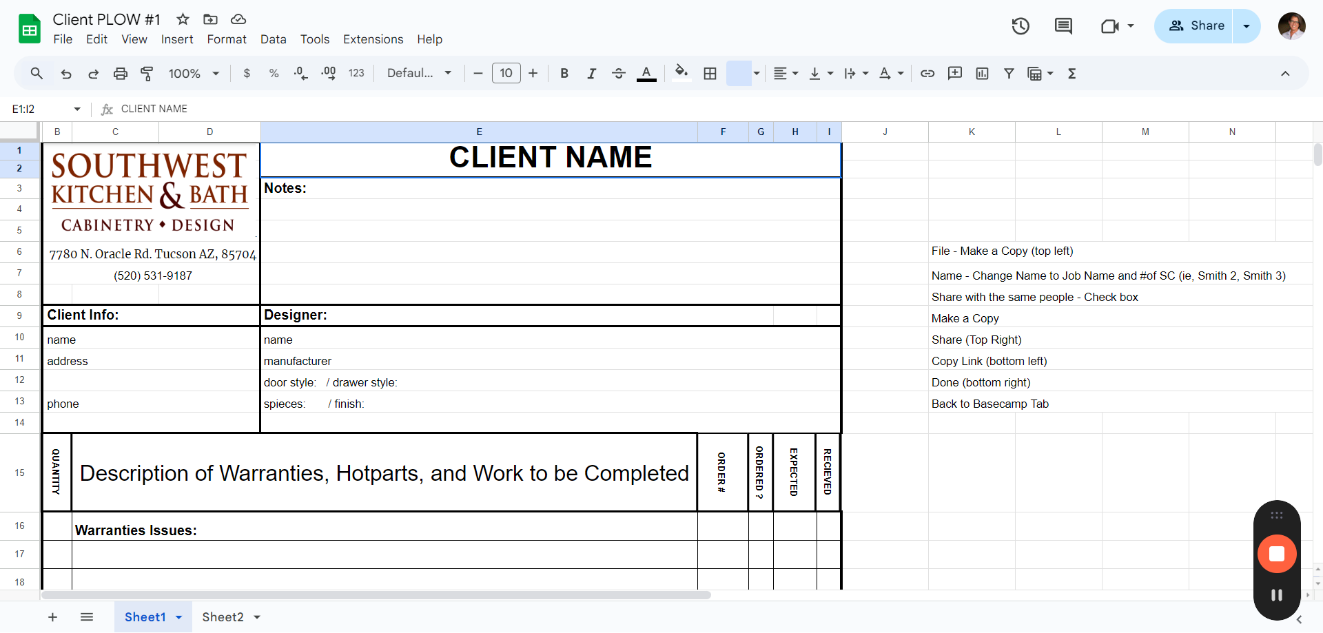 Step #10: type the client's name in all caps at the top and then click into the Notes section