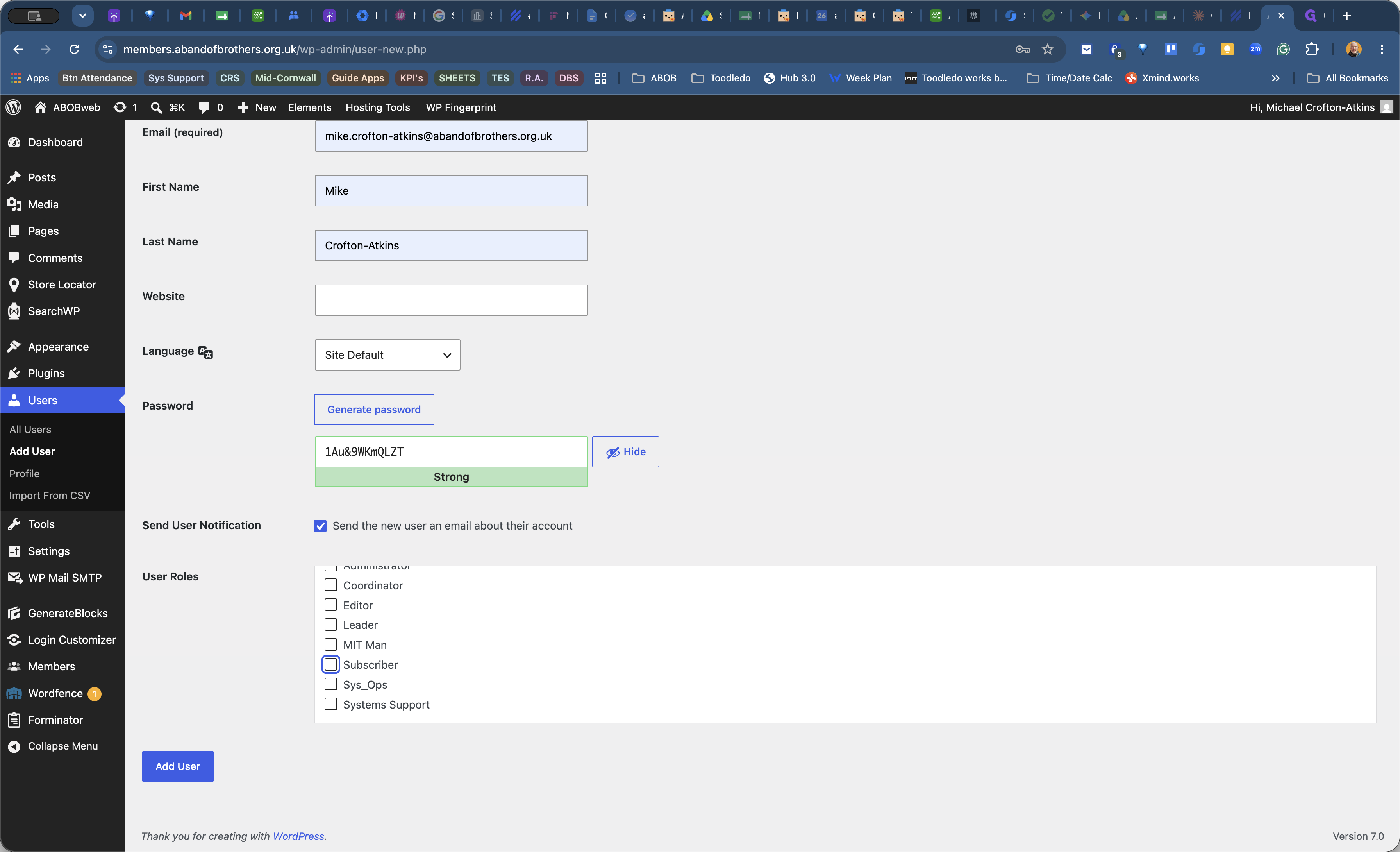 Step #6: Select the Subscriber checkbox under User Roles. (This is selected by default.)